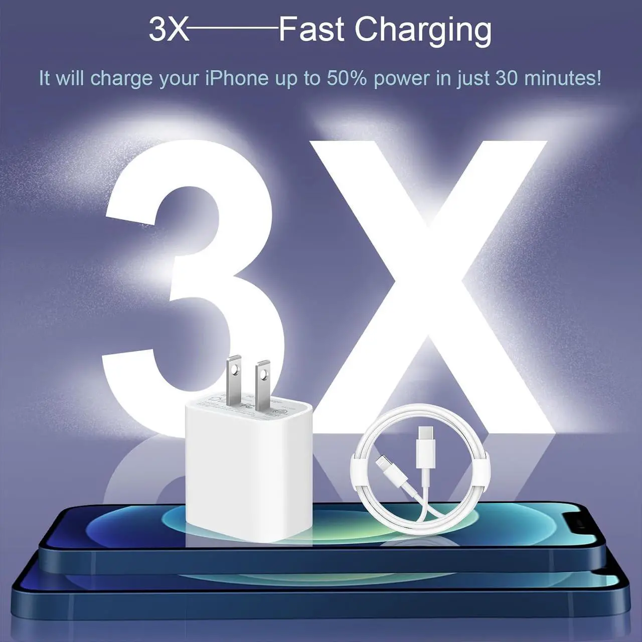 Alt view image 2 of 7 - iPhone 14 13 12 11 Super Fast Charger [2Pack] cargador 20W Rapid USB C Wall Charger Block with 6FT Fast Charging Cable Compatible with iPhone 14 Pro Max/Pro/Plus/Mini/iPad