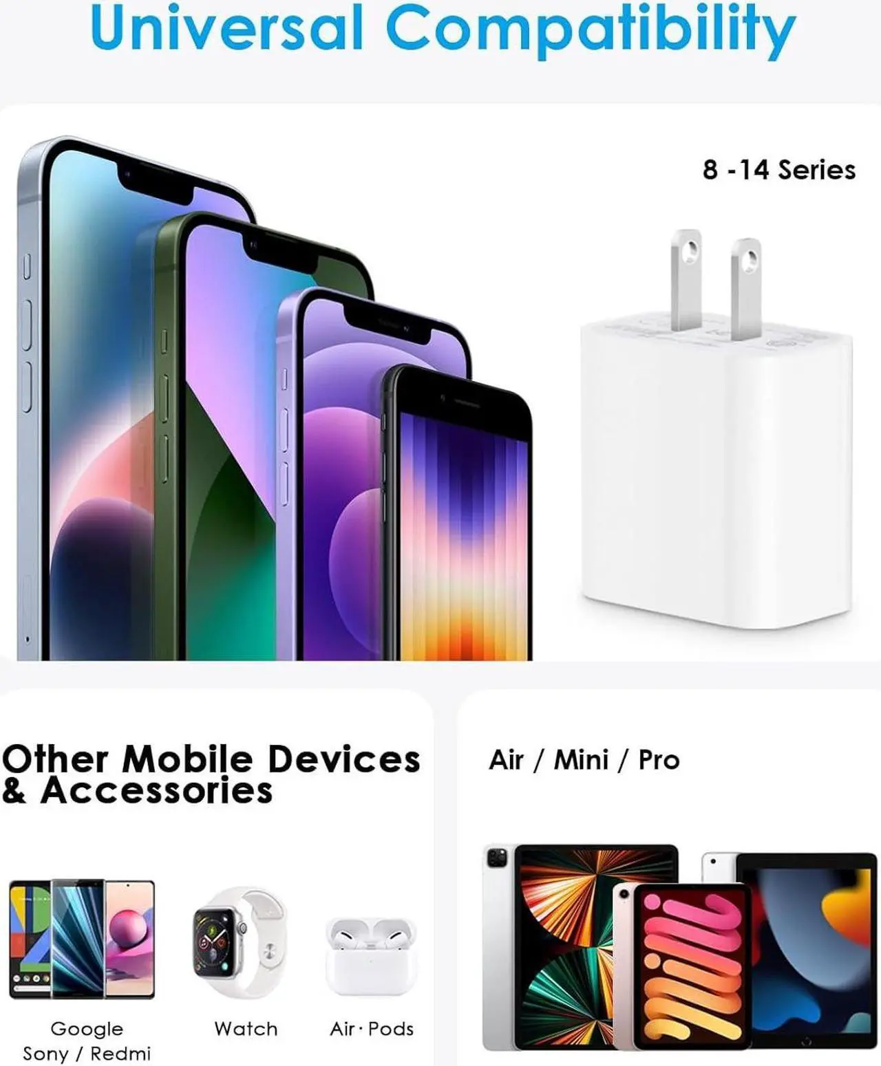 Alt view image 6 of 6 - 2 Pack for iPhone Charger 10 ft Fast Charging 10 FT 20W PD iPhone 14 13 Fast Charger Block with 10 Foot Lightning Cable Compatible with iP14 Plus/14/13/12/11 Pro Max/XS/Max