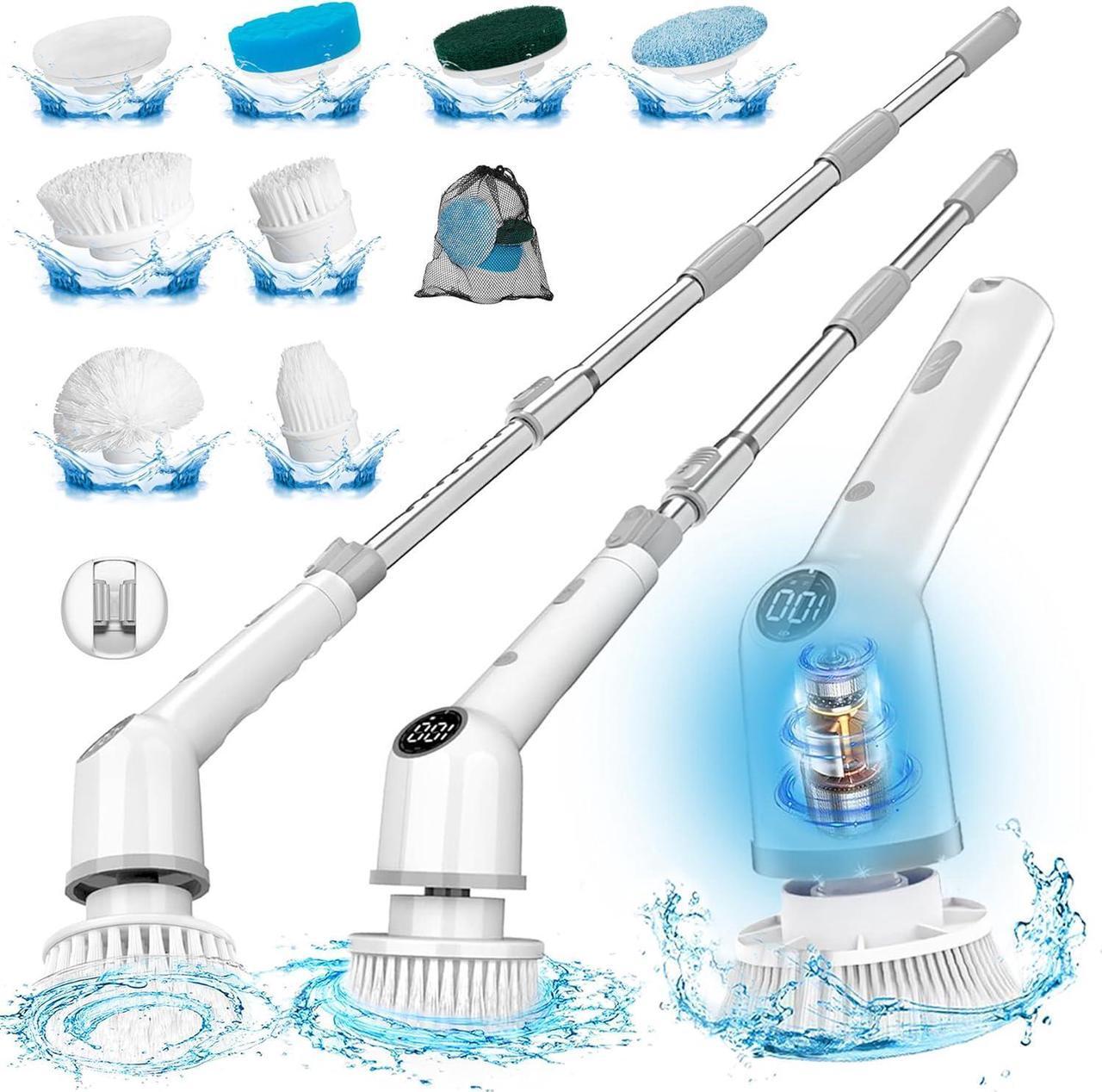 Main image of Electric Spin Scrubber: Cordless Shower Scrubber with 8 Replaceable Brush Heads- 3 Adjustable Speeds- Adjustable Extension Handles- Power Cleaning Brush for Bathroom- Floor- Tile