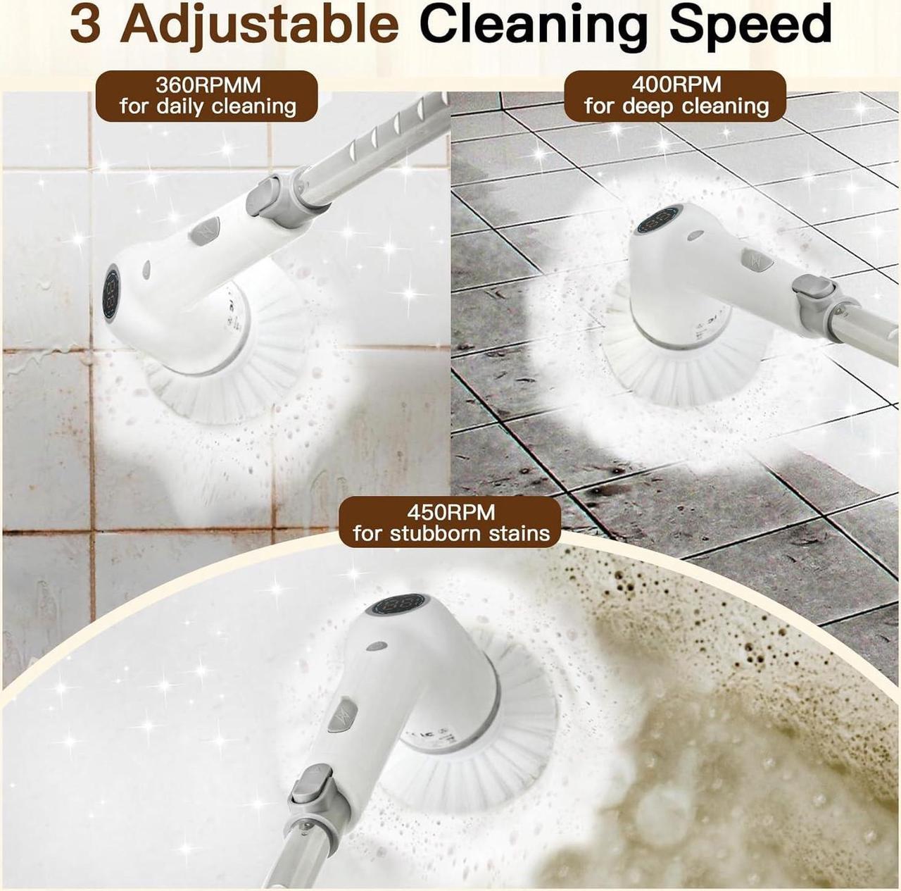 Alt view image 2 of 7 - Electric Spin Scrubber: Cordless Shower Scrubber with 8 Replaceable Brush Heads- 3 Adjustable Speeds- Adjustable Extension Handles- Power Cleaning Brush for Bathroom- Floor- Tile