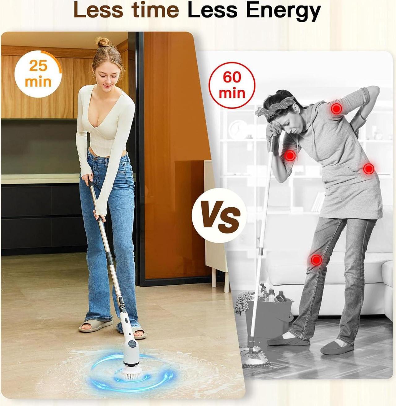Alt view image 5 of 7 - Electric Spin Scrubber: Cordless Shower Scrubber with 8 Replaceable Brush Heads- 3 Adjustable Speeds- Adjustable Extension Handles- Power Cleaning Brush for Bathroom- Floor- Tile