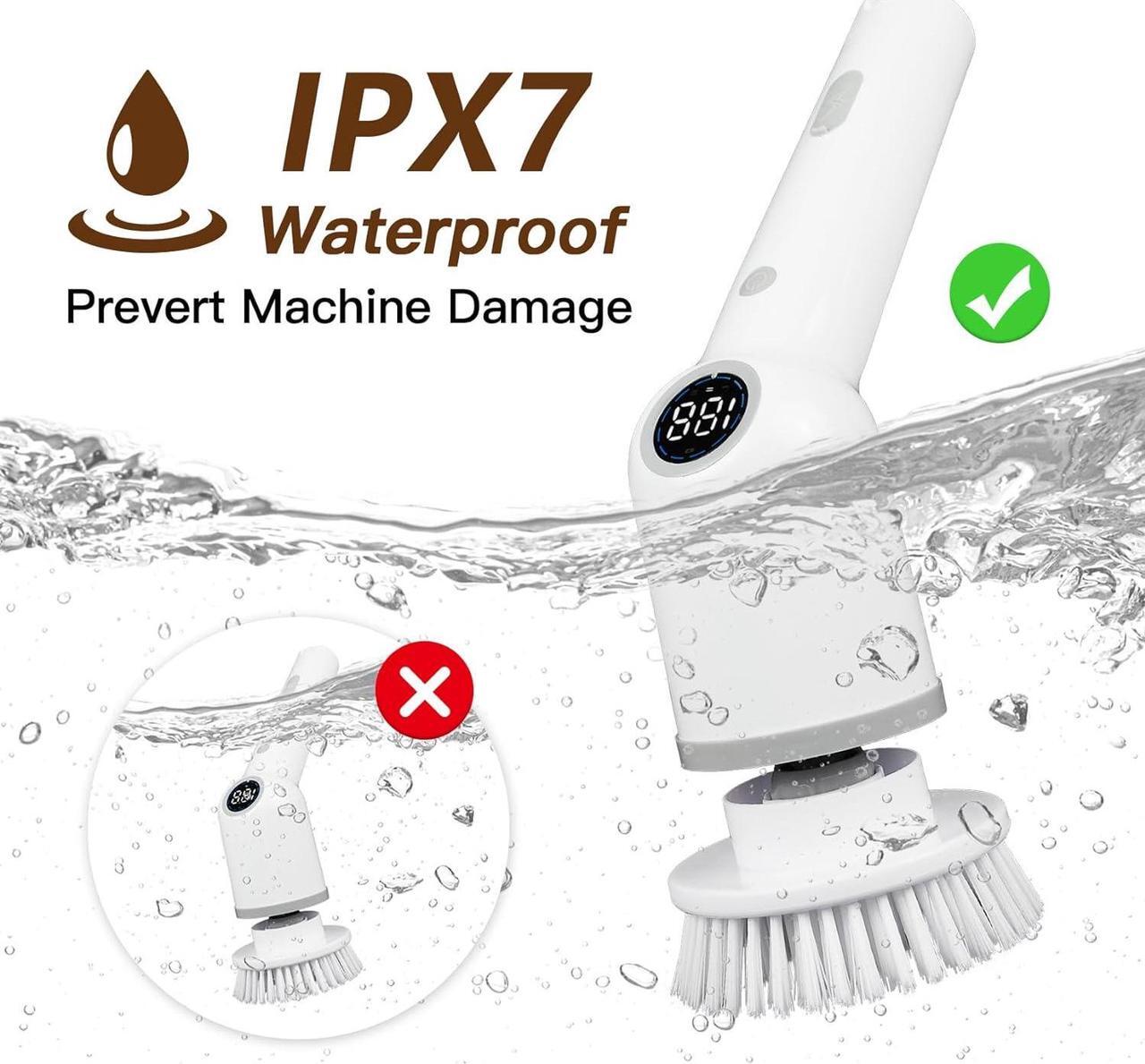 Alt view image 7 of 7 - Electric Spin Scrubber: Cordless Shower Scrubber with 8 Replaceable Brush Heads- 3 Adjustable Speeds- Adjustable Extension Handles- Power Cleaning Brush for Bathroom- Floor- Tile