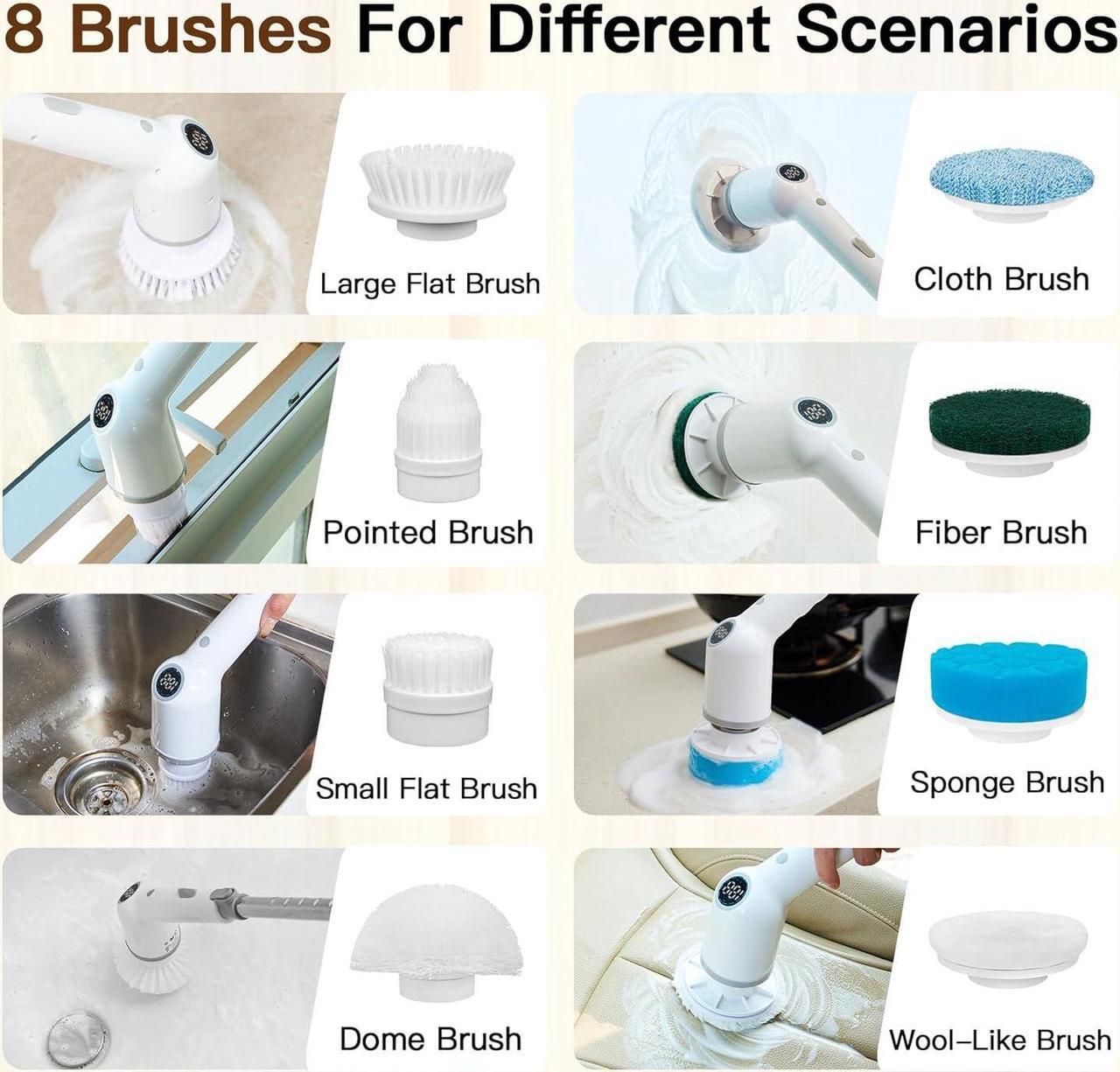 Alt view image 6 of 7 - Electric Spin Scrubber: Cordless Shower Scrubber with 8 Replaceable Brush Heads- 3 Adjustable Speeds- Adjustable Extension Handles- Power Cleaning Brush for Bathroom- Floor- Tile