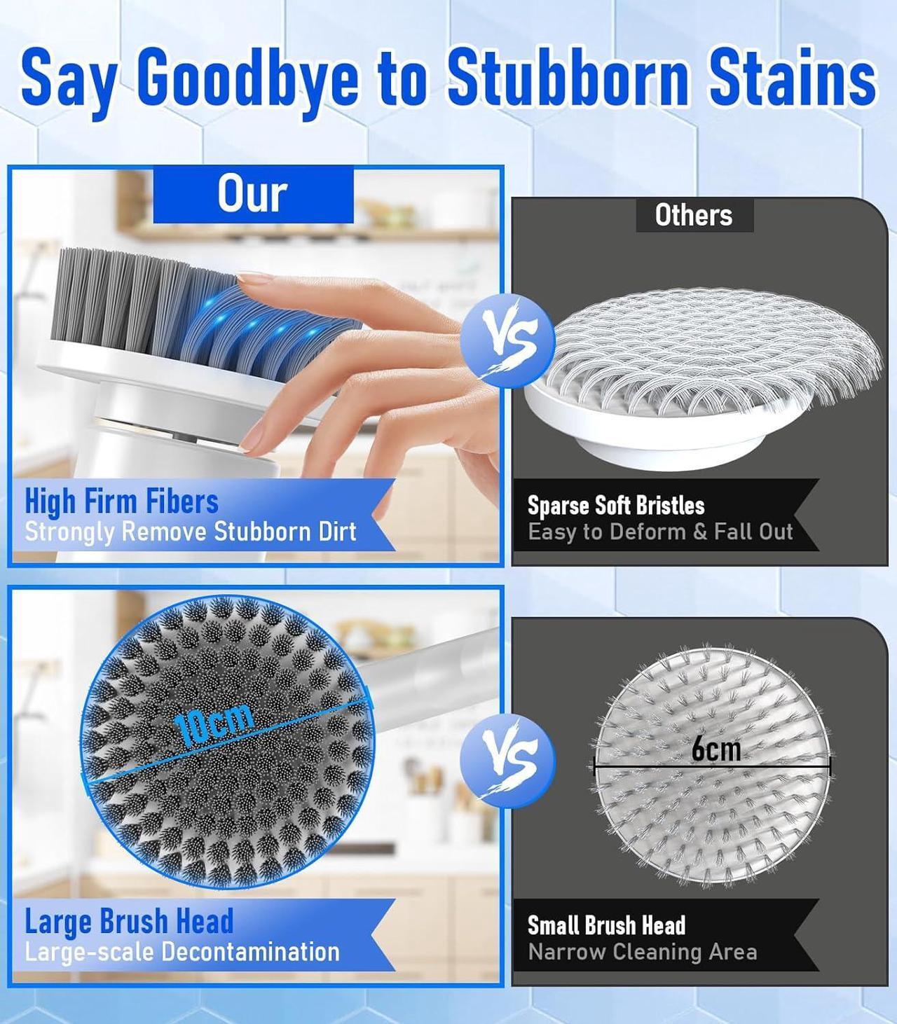 Alt view image 3 of 7 - Electric Spin Scrubber, Cordless Electric Cleaning Brush with 5 Replaceable Heads, Battery Level Display Handheld Electric Scrubber for Cleaning Bathroom, Tub, Tile, Floor, Sink, Window, Stove Hsicily