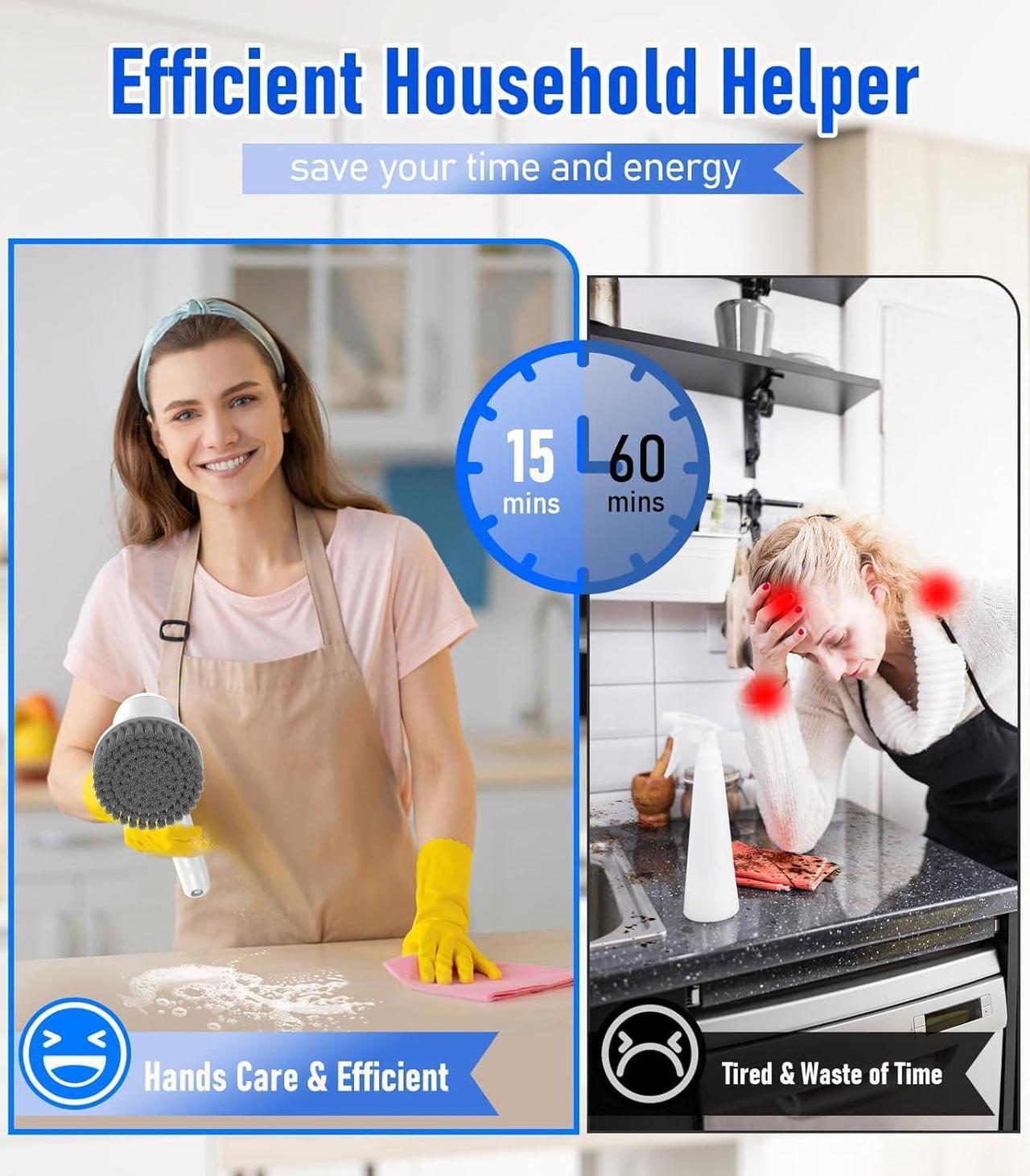 Alt view image 4 of 7 - Electric Spin Scrubber, Cordless Electric Cleaning Brush with 5 Replaceable Heads, Battery Level Display Handheld Electric Scrubber for Cleaning Bathroom, Tub, Tile, Floor, Sink, Window, Stove Hsicily