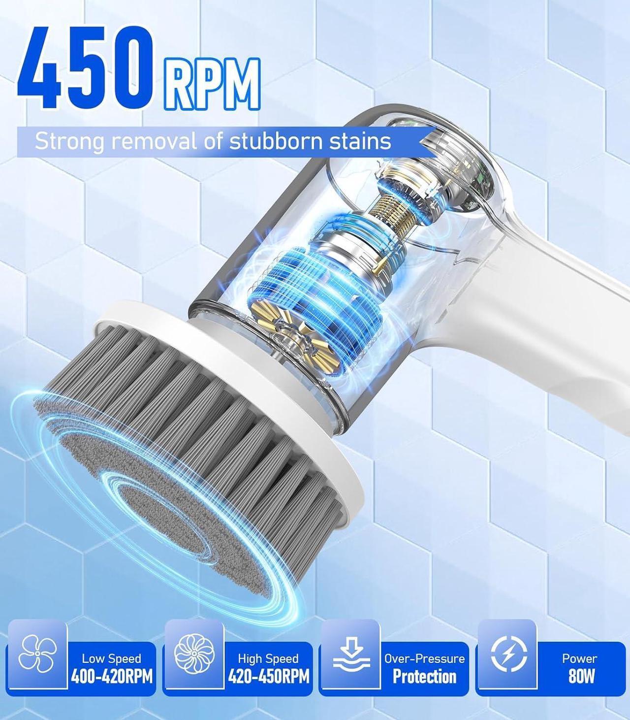 Alt view image 6 of 7 - Electric Spin Scrubber, Cordless Electric Cleaning Brush with 5 Replaceable Heads, Battery Level Display Handheld Electric Scrubber for Cleaning Bathroom, Tub, Tile, Floor, Sink, Window, Stove Hsicily