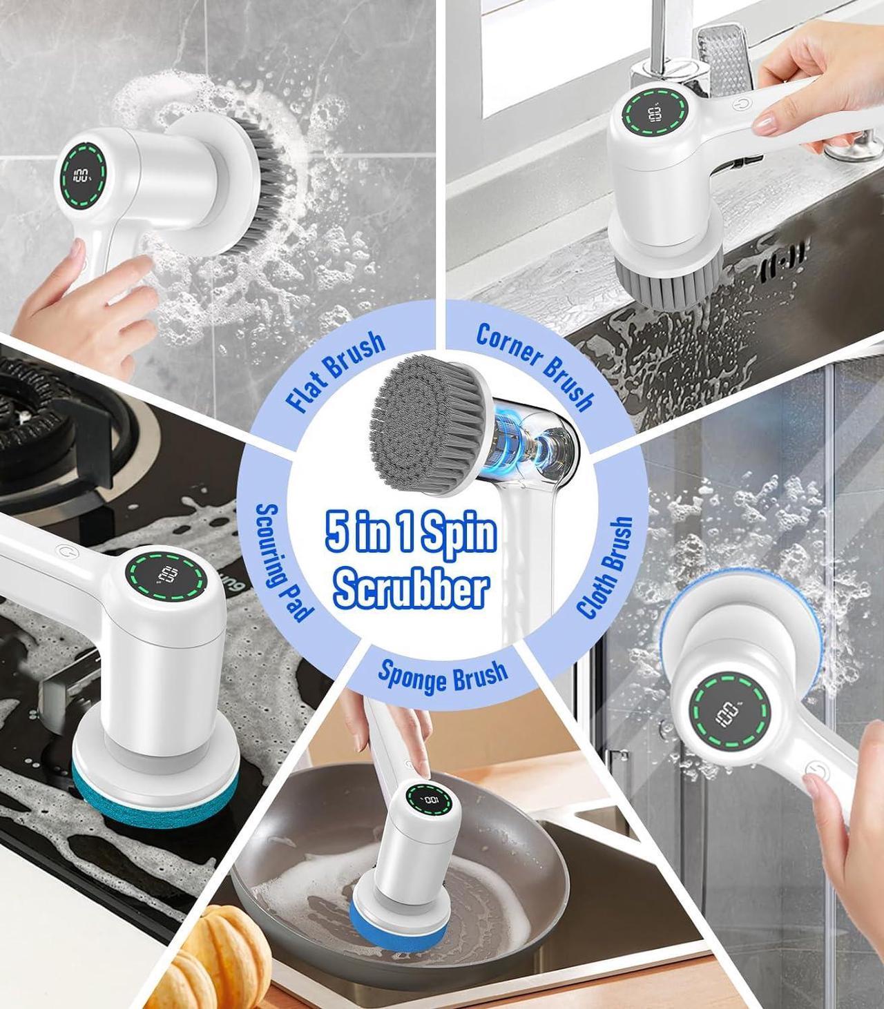 Alt view image 7 of 7 - Electric Spin Scrubber, Cordless Electric Cleaning Brush with 5 Replaceable Heads, Battery Level Display Handheld Electric Scrubber for Cleaning Bathroom, Tub, Tile, Floor, Sink, Window, Stove Hsicily