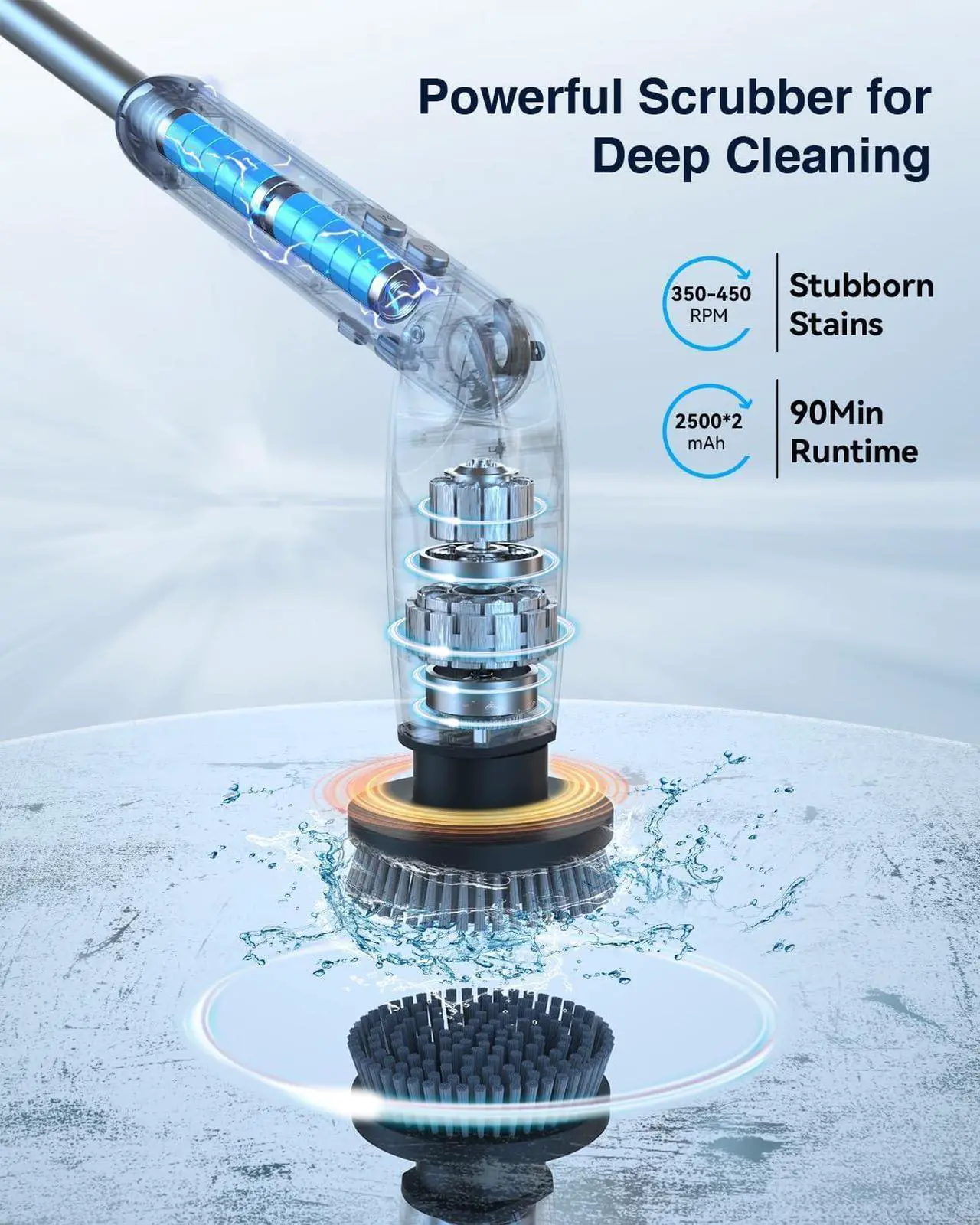 Alt view image 3 of 7 - Leebein Electric Spin Scrubber, 2024 Upgraded Electric Scrubber for Cleaning, Spin Scrubber with Long Handle & 8 Replaceable Brush Heads, Remote Control Shower Cleaner Brush for Bathroom, Floor(Black)