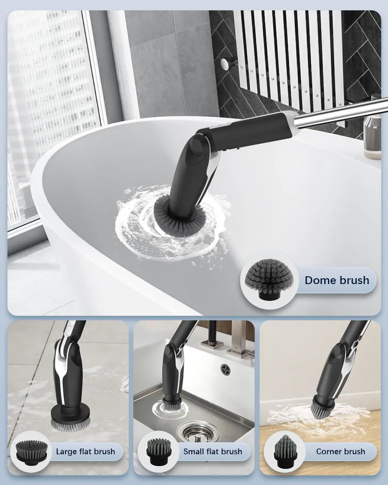 Alt view image 5 of 7 - Leebein Electric Spin Scrubber, 2024 Upgraded Electric Scrubber for Cleaning, Spin Scrubber with Long Handle & 8 Replaceable Brush Heads, Remote Control Shower Cleaner Brush for Bathroom, Floor(Black)