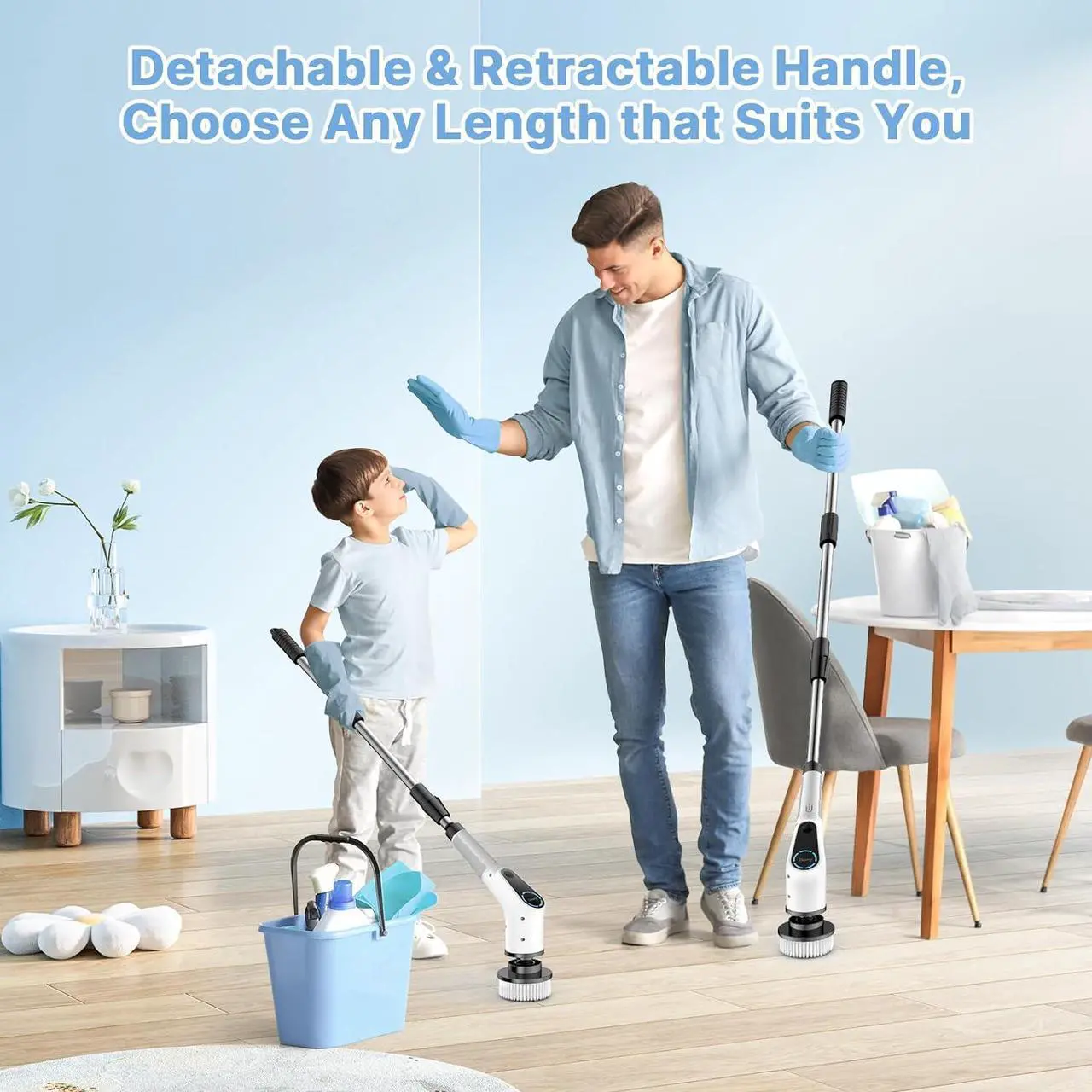 Alt view image 2 of 6 - Dovety Electric Spin Scrubber, Cordless Cleaning Brush, Shower Scrubber with 8 Replaceable Brush Head, Power Cleaning Brush with Extension Handle, 2 Adjustable Speed, for Bathtub Grout Tile Floor