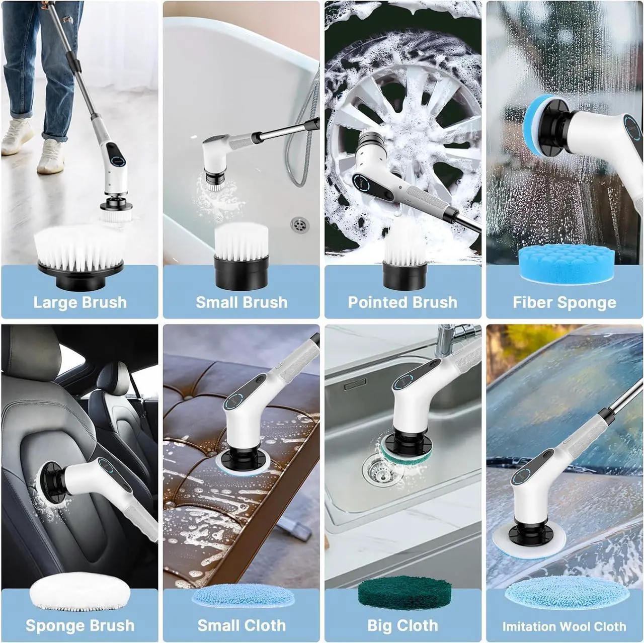 Alt view image 6 of 6 - Dovety Electric Spin Scrubber, Cordless Cleaning Brush, Shower Scrubber with 8 Replaceable Brush Head, Power Cleaning Brush with Extension Handle, 2 Adjustable Speed, for Bathtub Grout Tile Floor