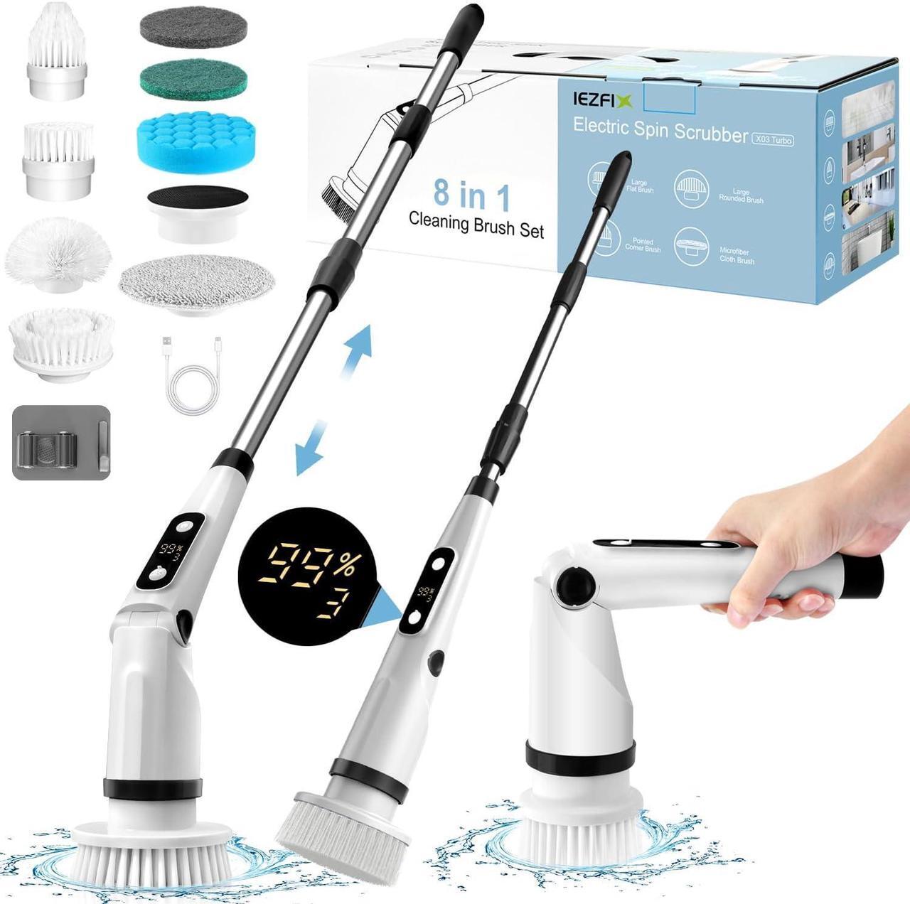 Main image of IEZFIX Electric Spin Scrubber, Bathroom Scrubber Electric Shower Scrubber for Cleaning Tub/Tile/Floor/Sink/WindowPower Scrubber X03 Turbo Cordless with 8 Cleaning Brush Heads,3 Speeds Up to 450RPM