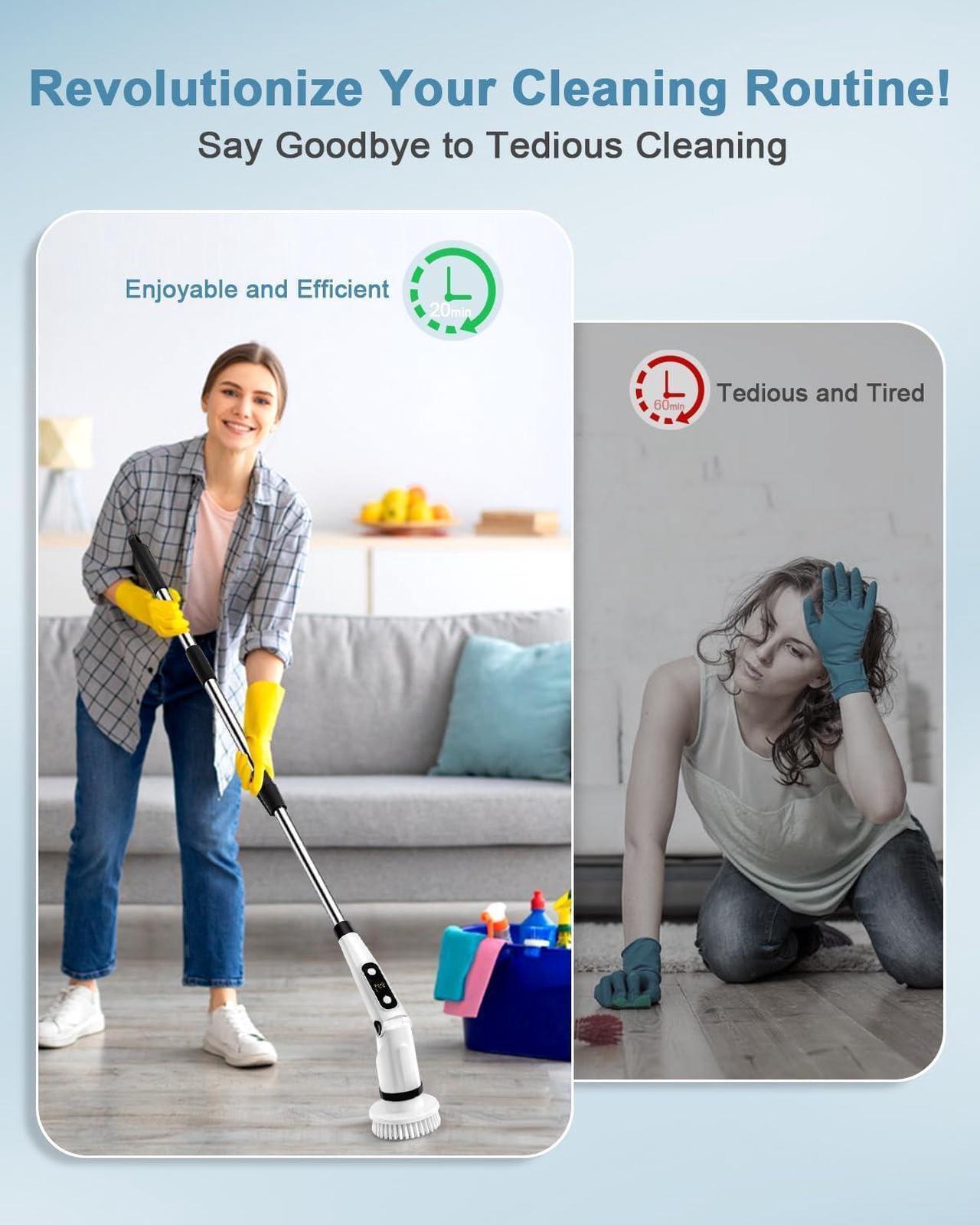 Alt view image 2 of 6 - IEZFIX Electric Spin Scrubber, Bathroom Scrubber Electric Shower Scrubber for Cleaning Tub/Tile/Floor/Sink/WindowPower Scrubber X03 Turbo Cordless with 8 Cleaning Brush Heads,3 Speeds Up to 450RPM