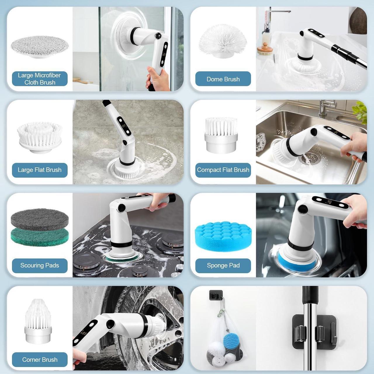 Alt view image 6 of 6 - IEZFIX Electric Spin Scrubber, Bathroom Scrubber Electric Shower Scrubber for Cleaning Tub/Tile/Floor/Sink/WindowPower Scrubber X03 Turbo Cordless with 8 Cleaning Brush Heads,3 Speeds Up to 450RPM