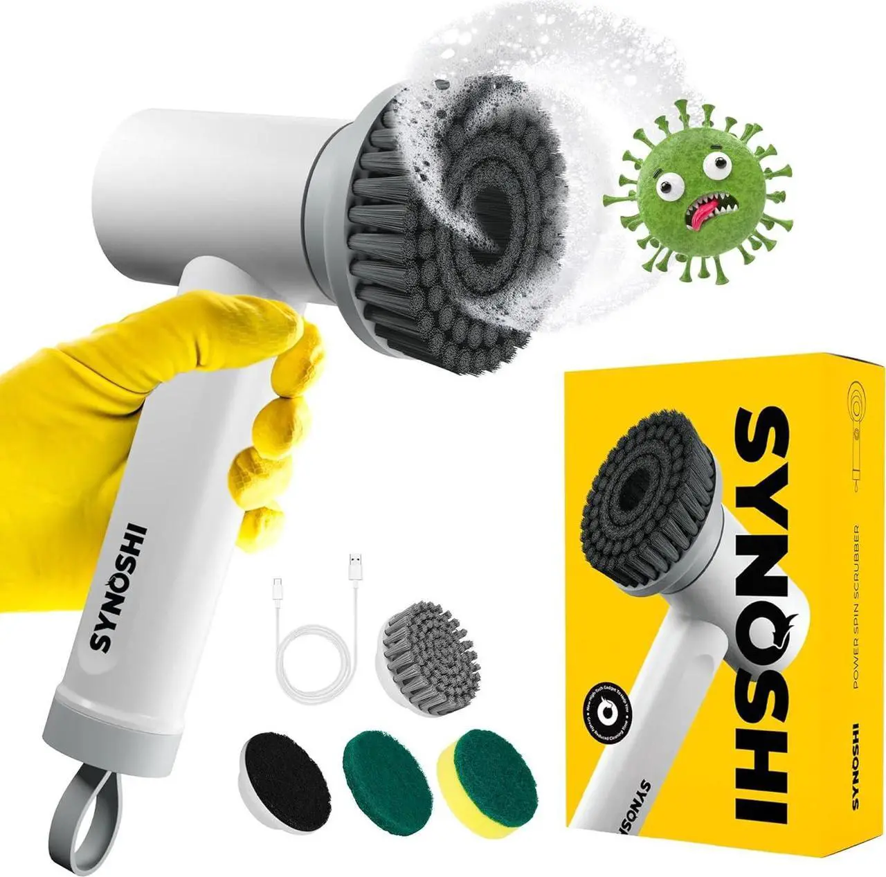 Main image of SYNOSHI Electric Spin Scrubber, Power Cleaning Brush with 3 Heads, Cordless Waterproof Shower Scrubber with Dual Speed, Perfect for Cleaning Bathroom, Tile, Cars, Floor. Electric Scrub Brush for tub