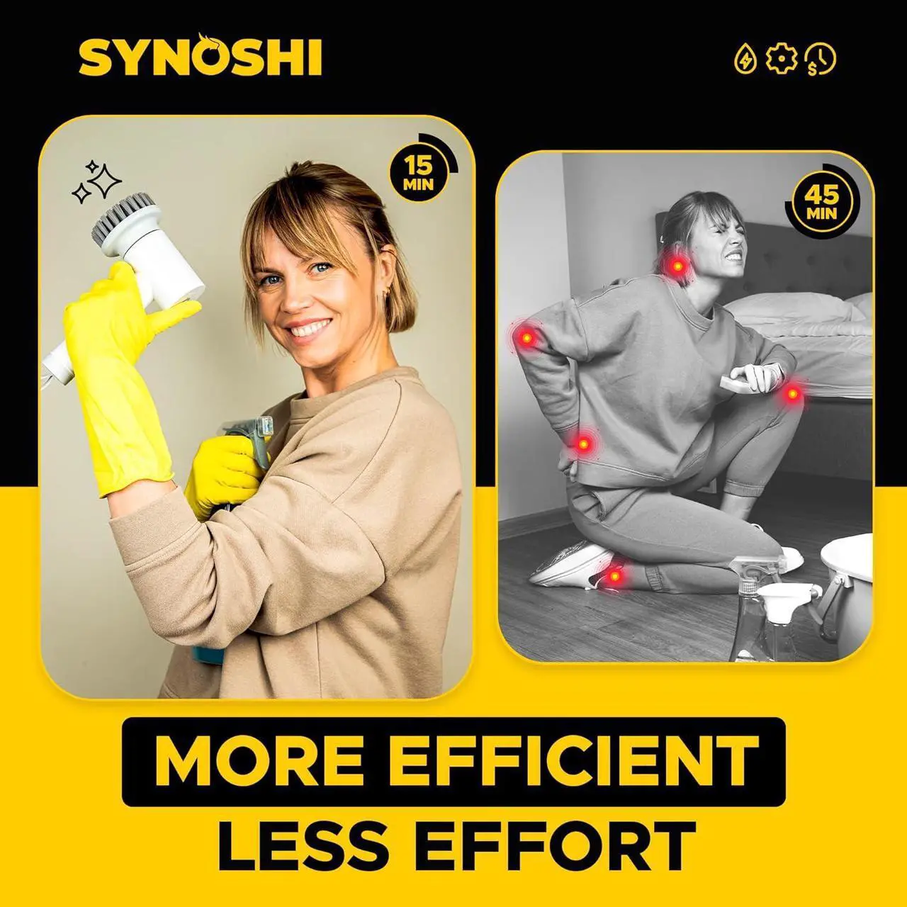 Alt view image 2 of 7 - SYNOSHI Electric Spin Scrubber, Power Cleaning Brush with 3 Heads, Cordless Waterproof Shower Scrubber with Dual Speed, Perfect for Cleaning Bathroom, Tile, Cars, Floor. Electric Scrub Brush for tub