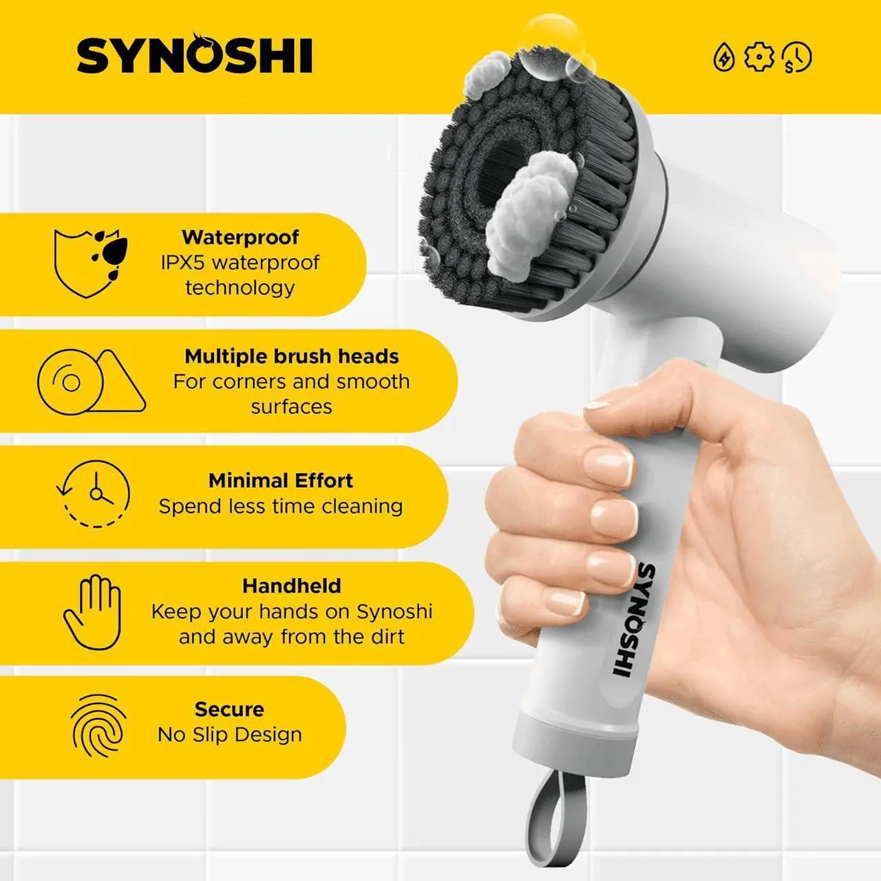 Alt view image 3 of 7 - SYNOSHI Electric Spin Scrubber, Power Cleaning Brush with 3 Heads, Cordless Waterproof Shower Scrubber with Dual Speed, Perfect for Cleaning Bathroom, Tile, Cars, Floor. Electric Scrub Brush for tub