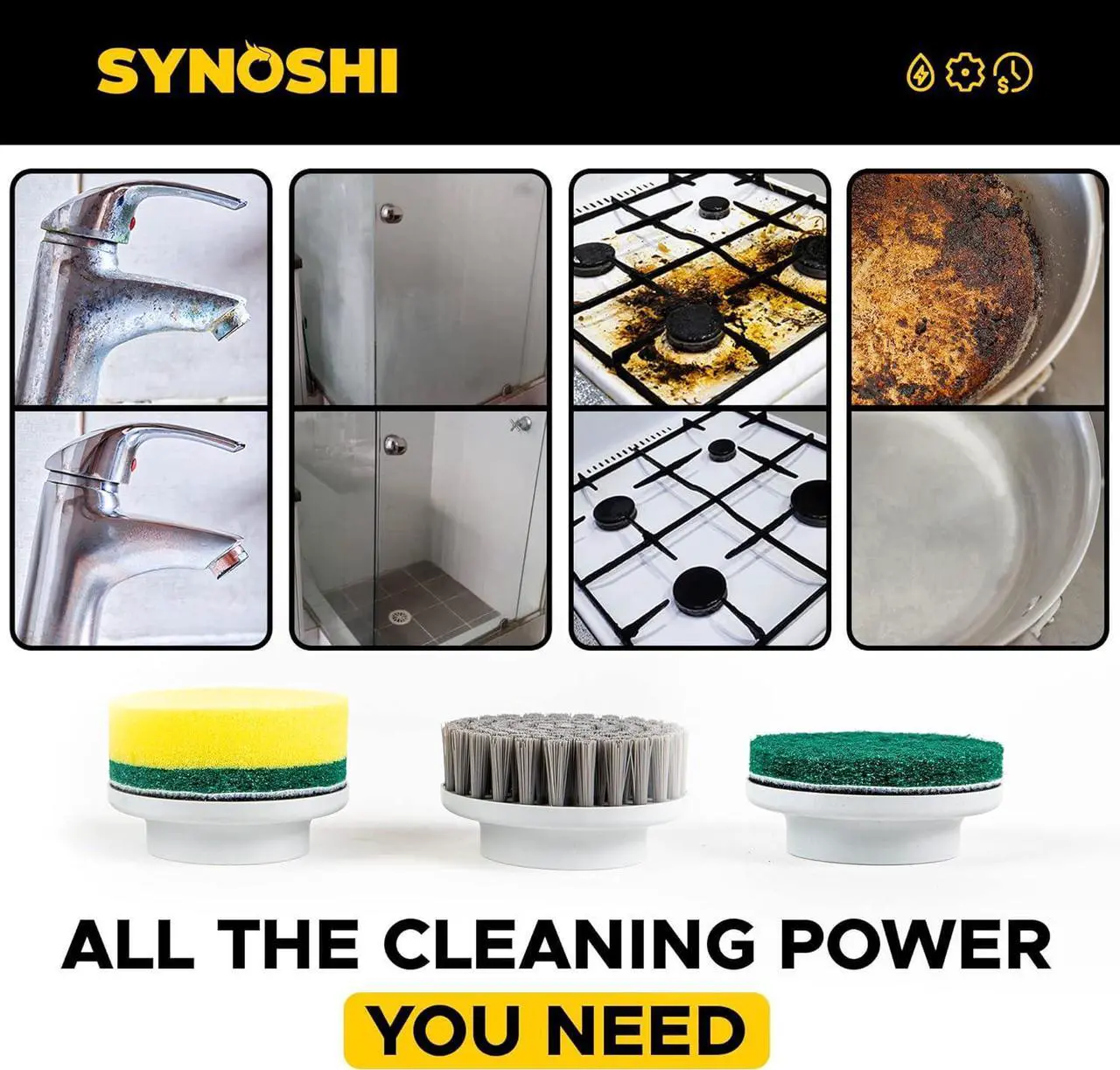 Alt view image 5 of 7 - SYNOSHI Electric Spin Scrubber, Power Cleaning Brush with 3 Heads, Cordless Waterproof Shower Scrubber with Dual Speed, Perfect for Cleaning Bathroom, Tile, Cars, Floor. Electric Scrub Brush for tub