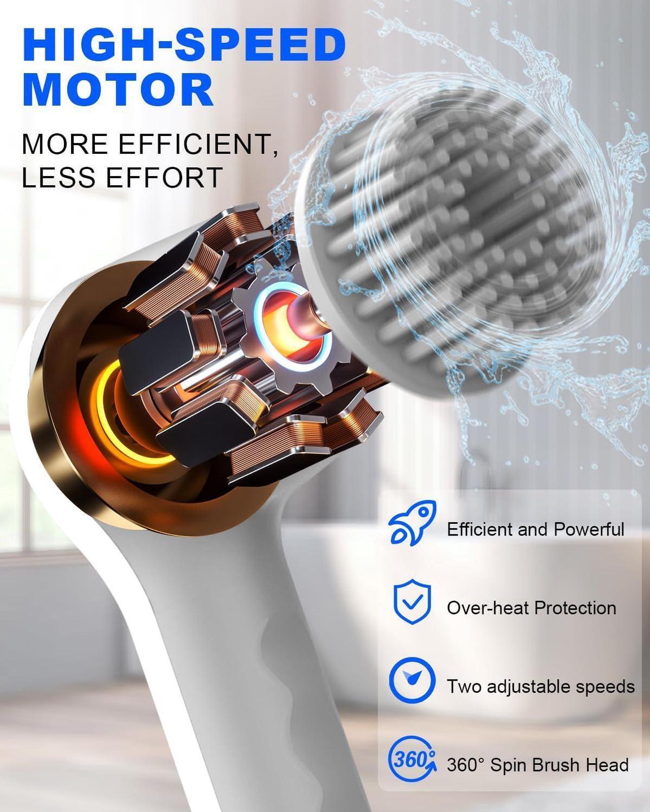 Alt view image 3 of 6 - GANICECOOL Electric Spin Scrubber, Cordless Electric Shower Scrubber with 4 Replaceable Shower Cleaning Brush Heads Rechargeable for Cleaning Tub,Tile,Floor, Sink, Window, Stove (Gray)