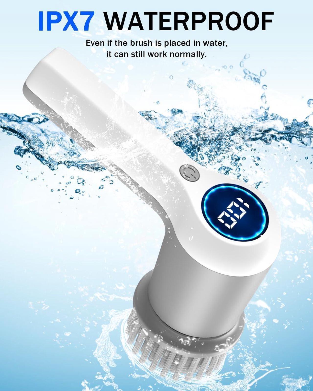 Alt view image 5 of 6 - GANICECOOL Electric Spin Scrubber, Cordless Electric Shower Scrubber with 4 Replaceable Shower Cleaning Brush Heads Rechargeable for Cleaning Tub,Tile,Floor, Sink, Window, Stove (Gray)