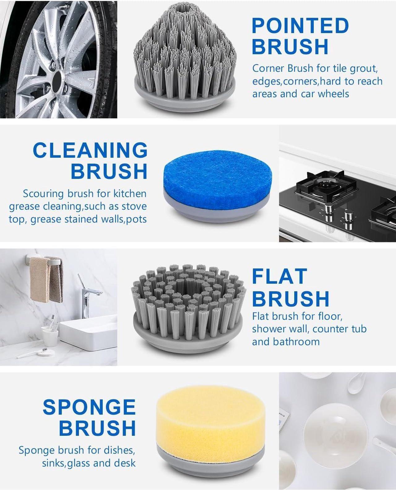 Alt view image 6 of 6 - GANICECOOL Electric Spin Scrubber, Cordless Electric Shower Scrubber with 4 Replaceable Shower Cleaning Brush Heads Rechargeable for Cleaning Tub,Tile,Floor, Sink, Window, Stove (Gray)