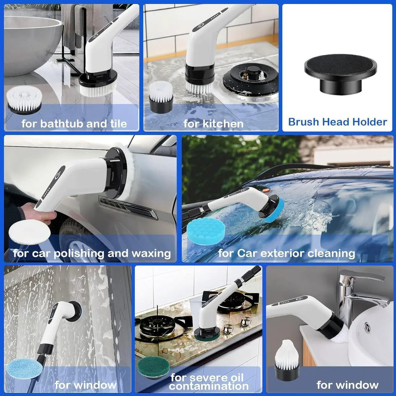 Alt view image 5 of 6 - Electric Spin Scrubber, Cordless Cleaning Brush with 7 Replaceable Brush Heads Power Scrubber Shower Cleaning Brush with Adjustable & Detachable Handle for Bathroom, Tub, Tile, Floor, Car