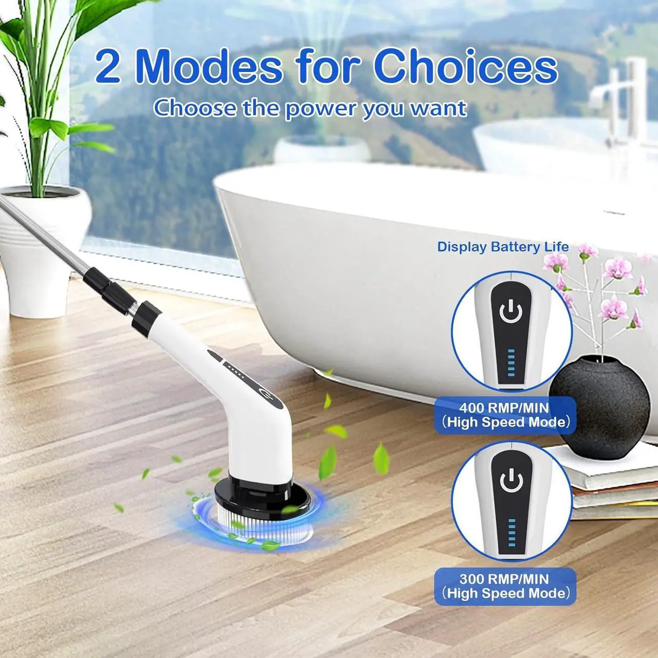 Alt view image 6 of 6 - Electric Spin Scrubber, Cordless Cleaning Brush with 7 Replaceable Brush Heads Power Scrubber Shower Cleaning Brush with Adjustable & Detachable Handle for Bathroom, Tub, Tile, Floor, Car