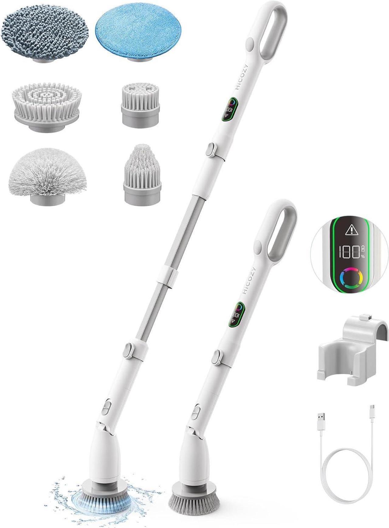 Main image of HiCOZY Electric Spin Scrubber HS1 Pro, Shower Scrubber with 2024 New Upgraded Voice Prompt LED Smart Display, Cleaning Brush with 4 Adjustable Speeds, 6 Replaceable Brush Heads Light White