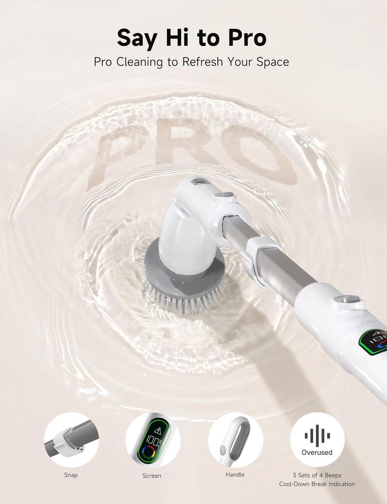 Alt view image 2 of 7 - HiCOZY Electric Spin Scrubber HS1 Pro, Shower Scrubber with 2024 New Upgraded Voice Prompt LED Smart Display, Cleaning Brush with 4 Adjustable Speeds, 6 Replaceable Brush Heads Light White
