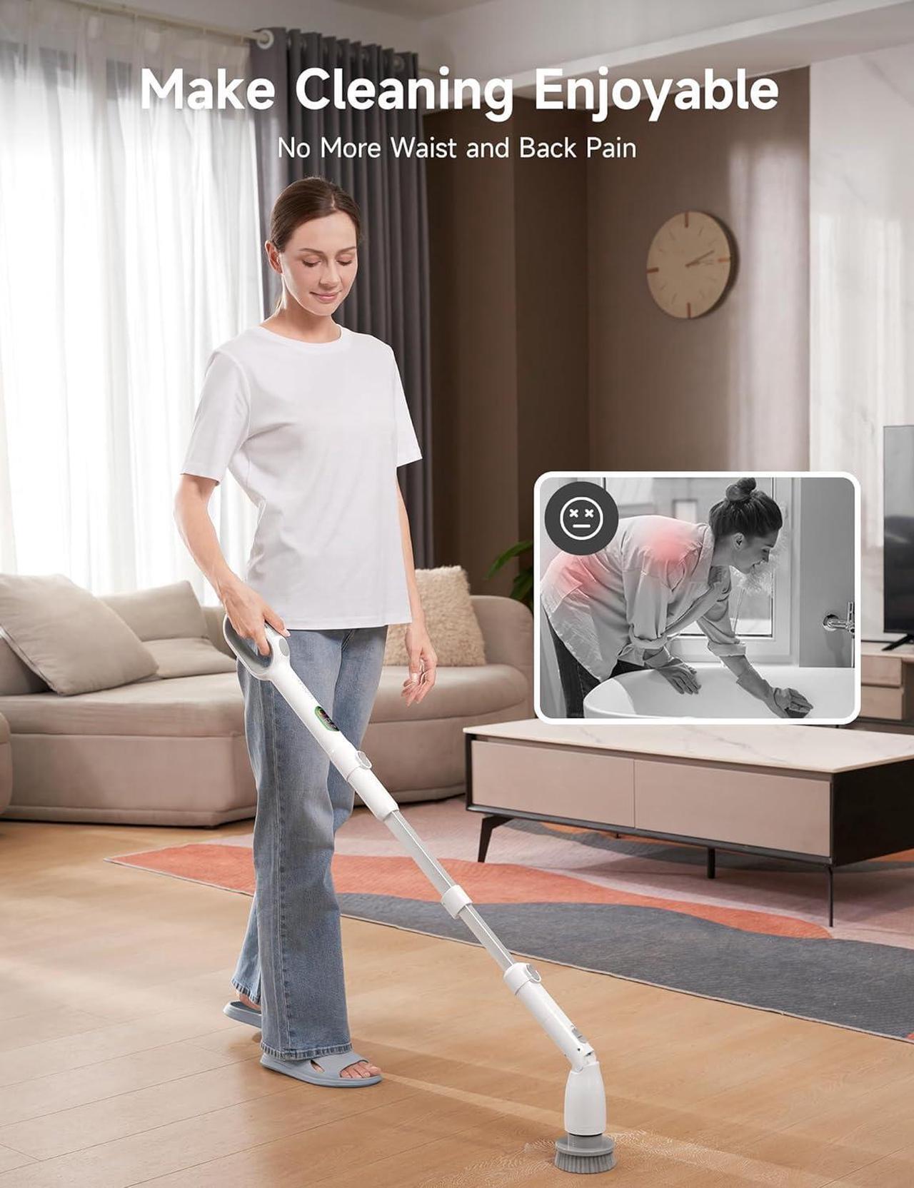 Alt view image 4 of 7 - HiCOZY Electric Spin Scrubber HS1 Pro, Shower Scrubber with 2024 New Upgraded Voice Prompt LED Smart Display, Cleaning Brush with 4 Adjustable Speeds, 6 Replaceable Brush Heads Light White