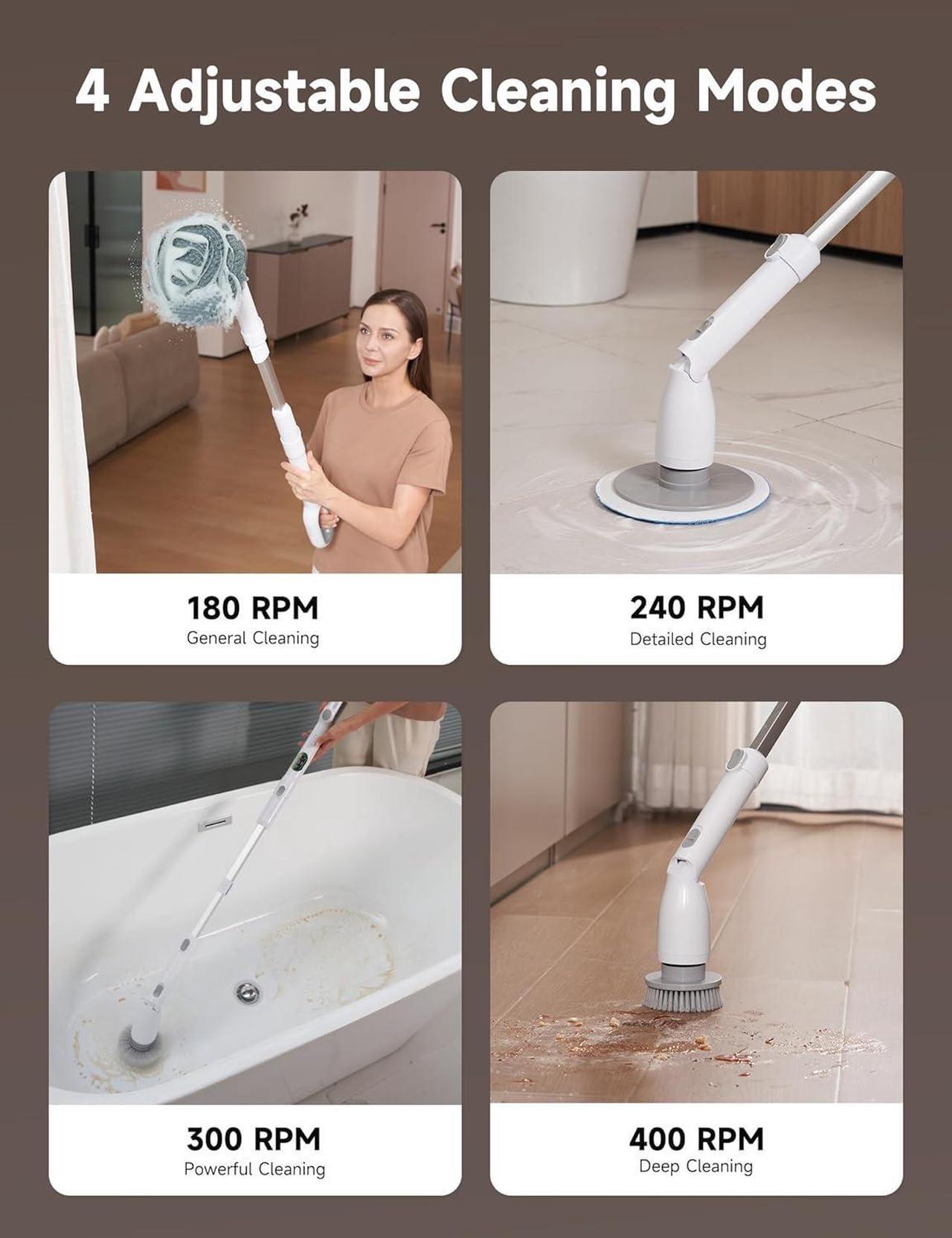 Alt view image 5 of 7 - HiCOZY Electric Spin Scrubber HS1 Pro, Shower Scrubber with 2024 New Upgraded Voice Prompt LED Smart Display, Cleaning Brush with 4 Adjustable Speeds, 6 Replaceable Brush Heads Light White