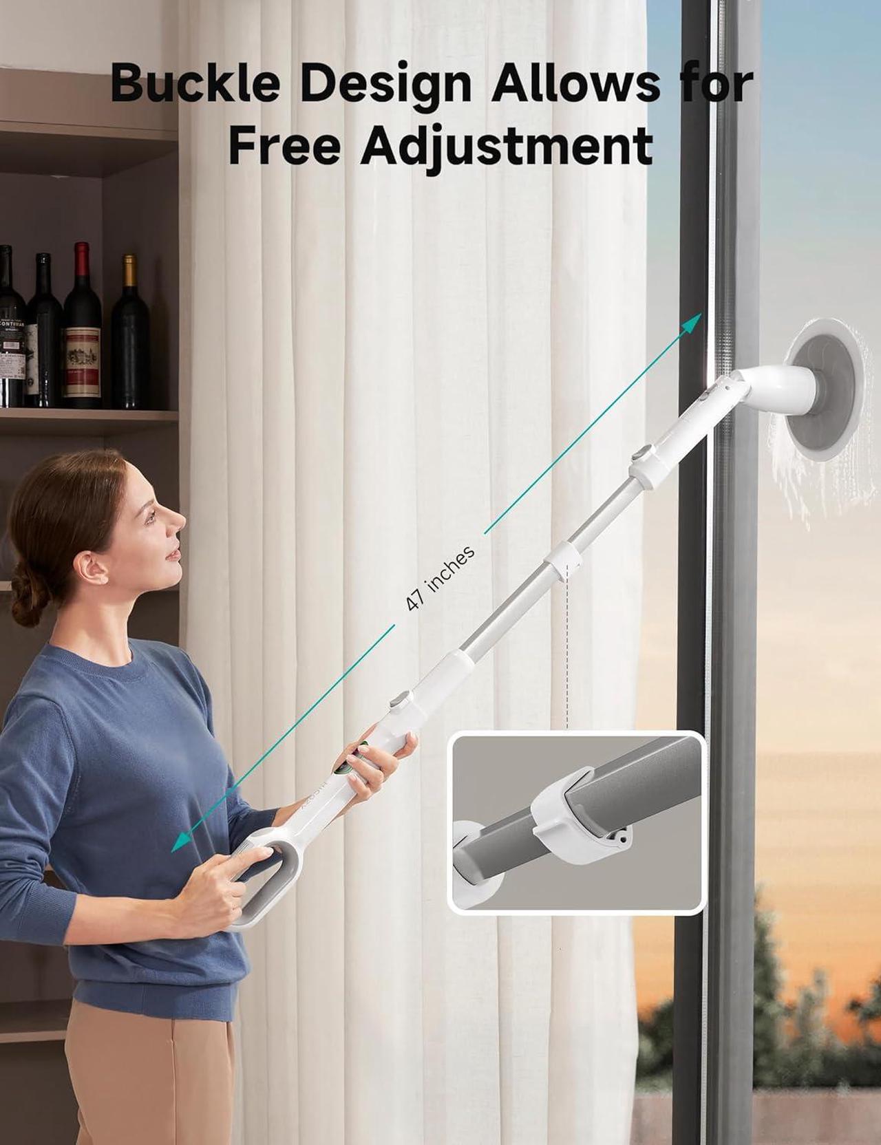 Alt view image 7 of 7 - HiCOZY Electric Spin Scrubber HS1 Pro, Shower Scrubber with 2024 New Upgraded Voice Prompt LED Smart Display, Cleaning Brush with 4 Adjustable Speeds, 6 Replaceable Brush Heads Light White