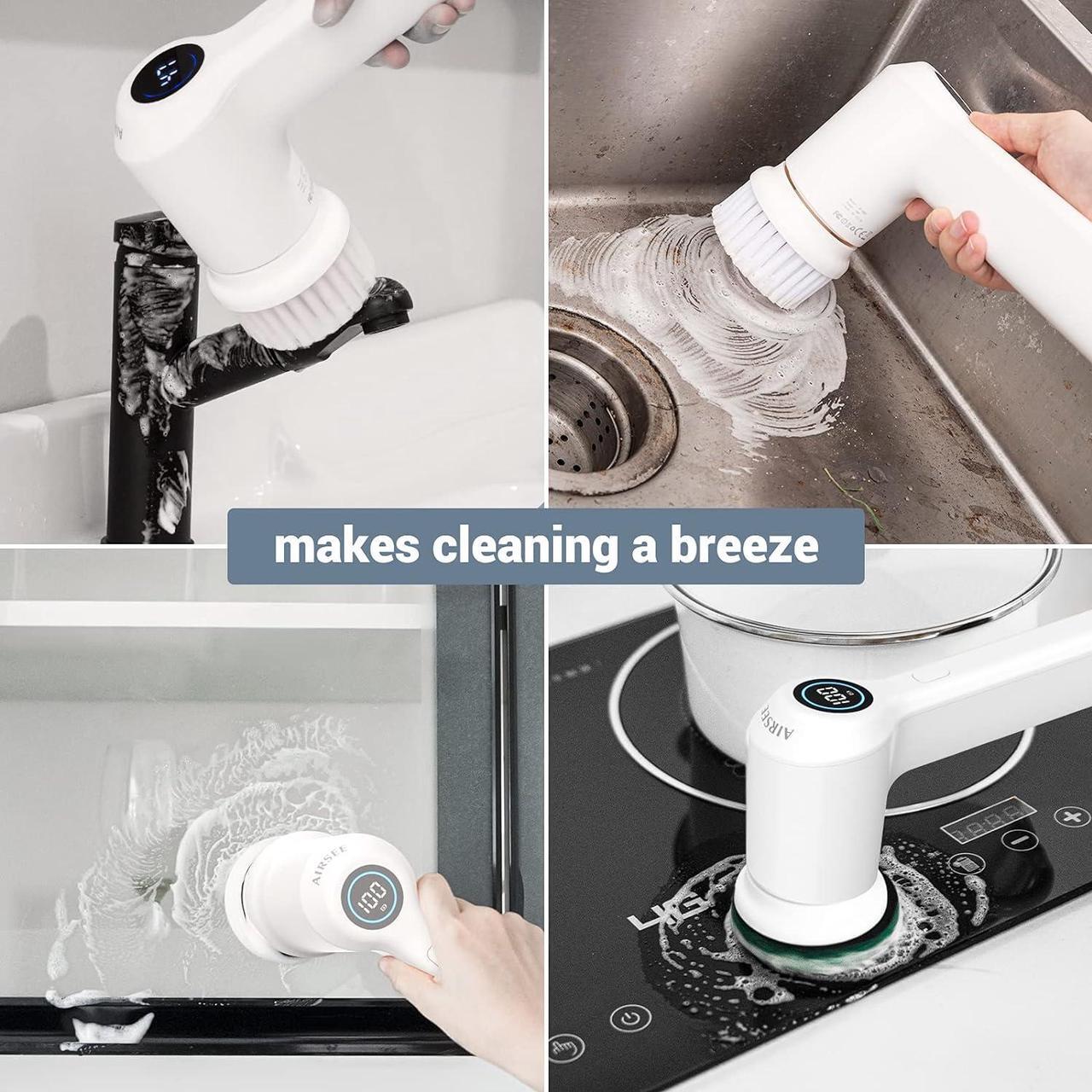 Alt view image 2 of 7 - AIRSEE Electric Spin Scrubber for Bathroom Bathtub, Cordless Power Spinning Scrub Brush, Handheld Shower Cleaner Brush with 6 Replaceable Brush Heads for Tile, Tub, Dish, Sink