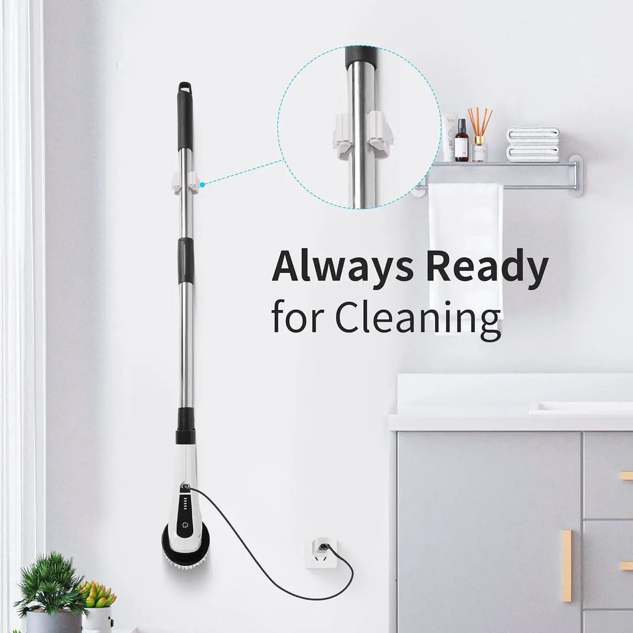 Alt view image 7 of 7 - SAPANA Electric Spin Scrubber with 8 Replaceable Heads, Gloves, Rechargeable Power Scrubber Adjustable Extension Rod, Electric Scrubber for Cleaning, Floor Tile Window car (8050)