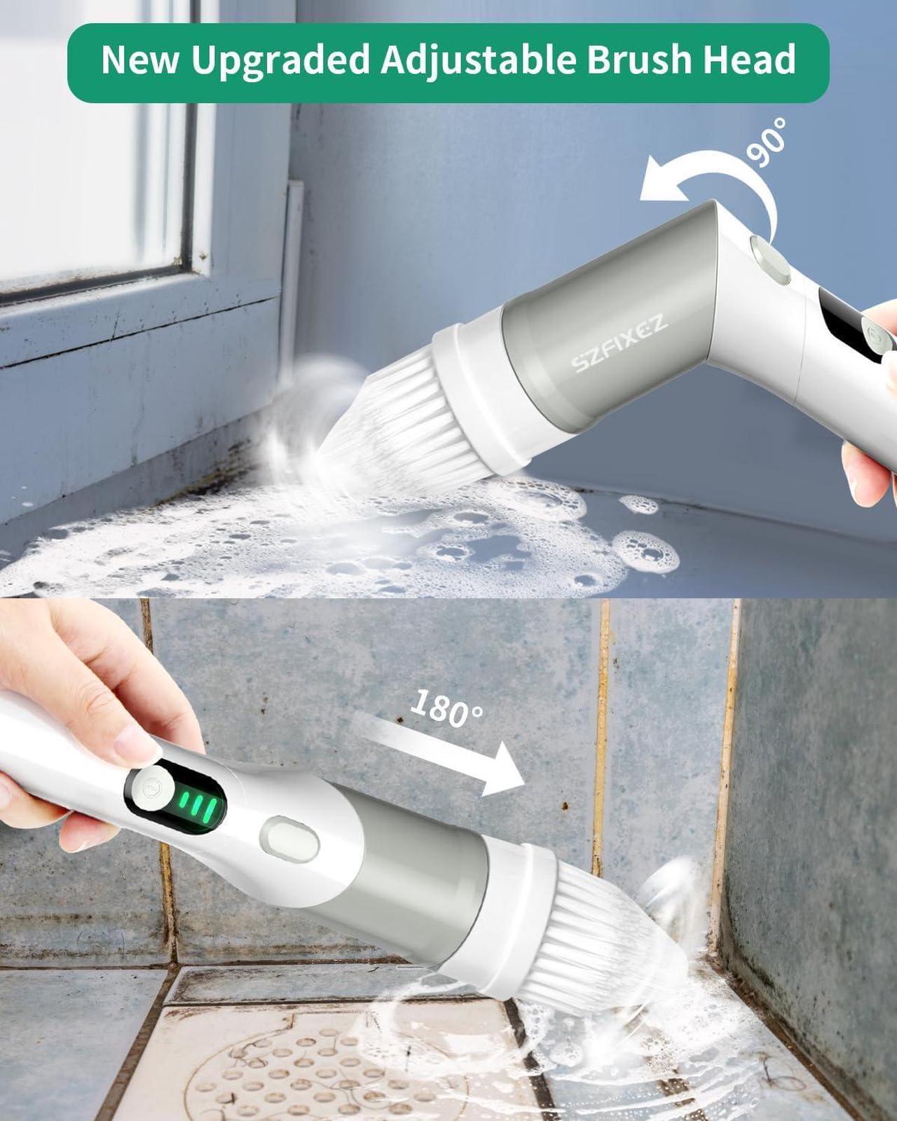 Alt view image 2 of 7 - SZFIXEZ Electric Spin Scrubber, Shower Cleaner Brush KS-2633, Handheld Power Brush with 2 Adjustable Angle, 6 Replacement Head for Cleaning Bathroom, tub, Tile, Sink, Window, Car (Grey)