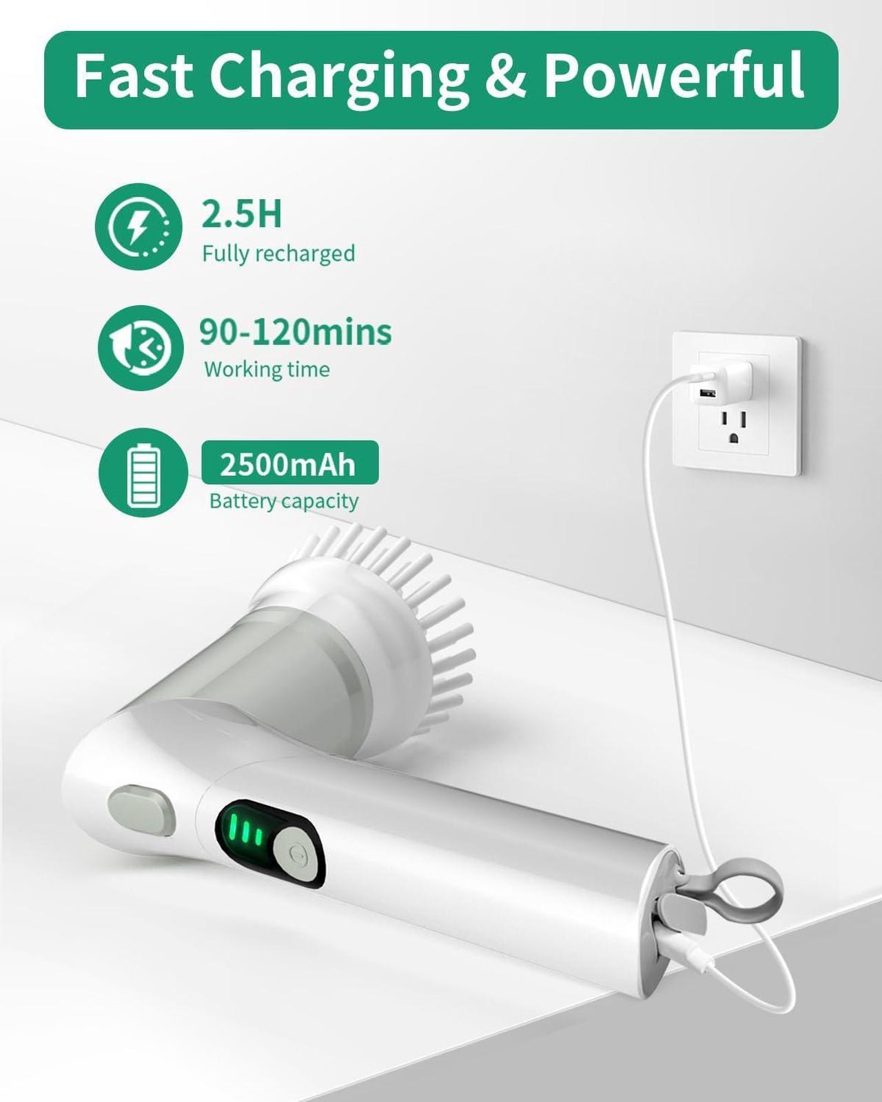 Alt view image 5 of 7 - SZFIXEZ Electric Spin Scrubber, Shower Cleaner Brush KS-2633, Handheld Power Brush with 2 Adjustable Angle, 6 Replacement Head for Cleaning Bathroom, tub, Tile, Sink, Window, Car (Grey)