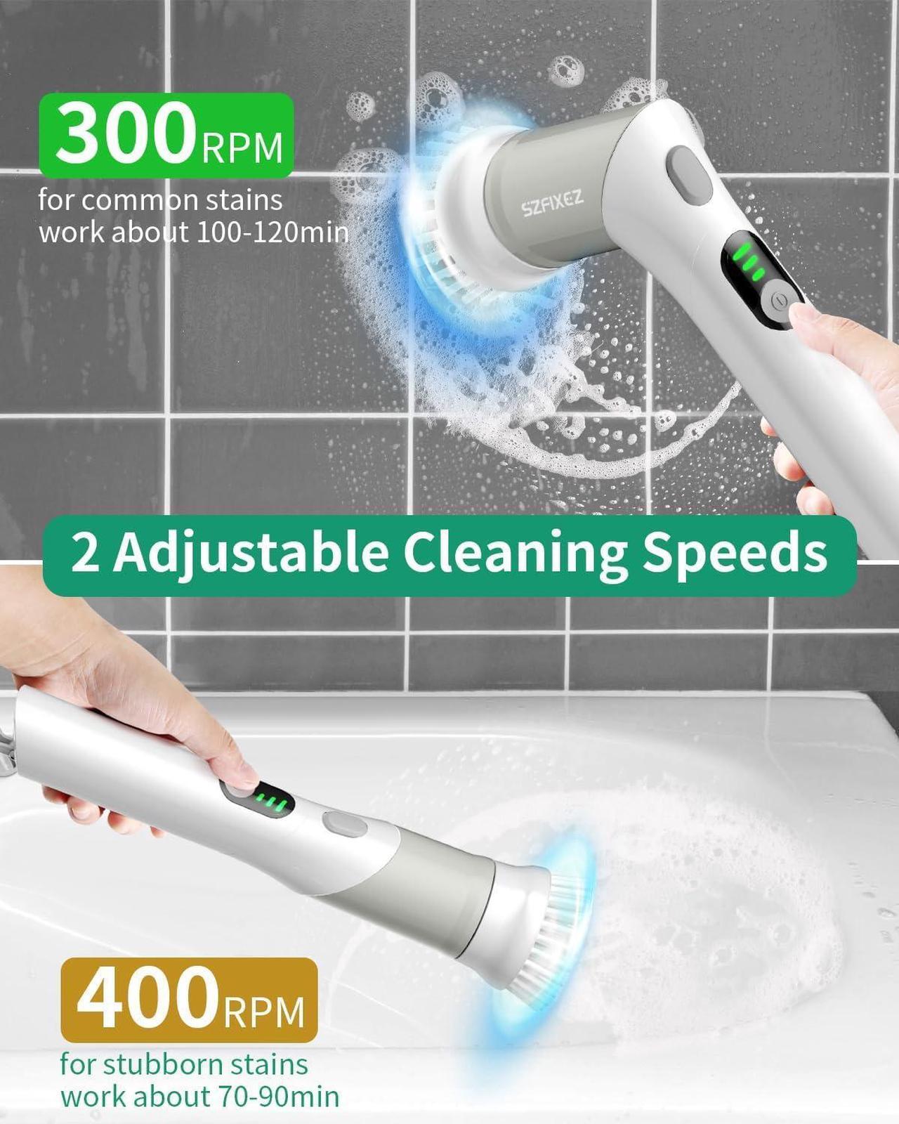 Alt view image 3 of 7 - SZFIXEZ Electric Spin Scrubber, Shower Cleaner Brush KS-2633, Handheld Power Brush with 2 Adjustable Angle, 6 Replacement Head for Cleaning Bathroom, tub, Tile, Sink, Window, Car (Grey)