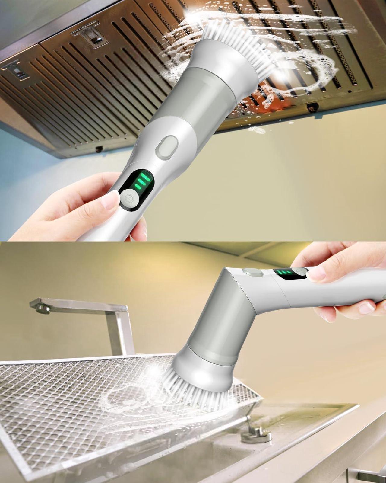 Alt view image 7 of 7 - SZFIXEZ Electric Spin Scrubber, Shower Cleaner Brush KS-2633, Handheld Power Brush with 2 Adjustable Angle, 6 Replacement Head for Cleaning Bathroom, tub, Tile, Sink, Window, Car (Grey)