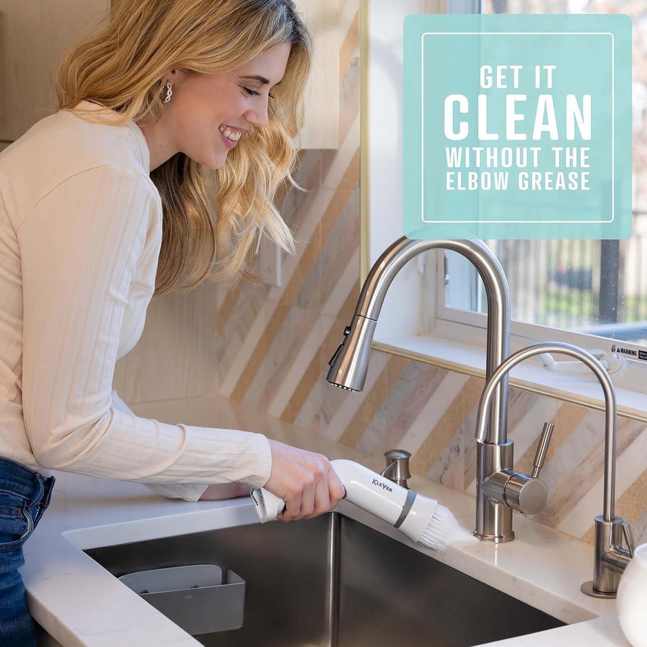 Alt view image 2 of 7 - Electric Spin Scrubber with 18 Brushes  Submersible, USB-Charging Electric Scrub Brush for Cleaning Hard Surfaces  Hard- & Soft-Bristled Power Cleaning Brushes  Klever Home Essentials for New Home
