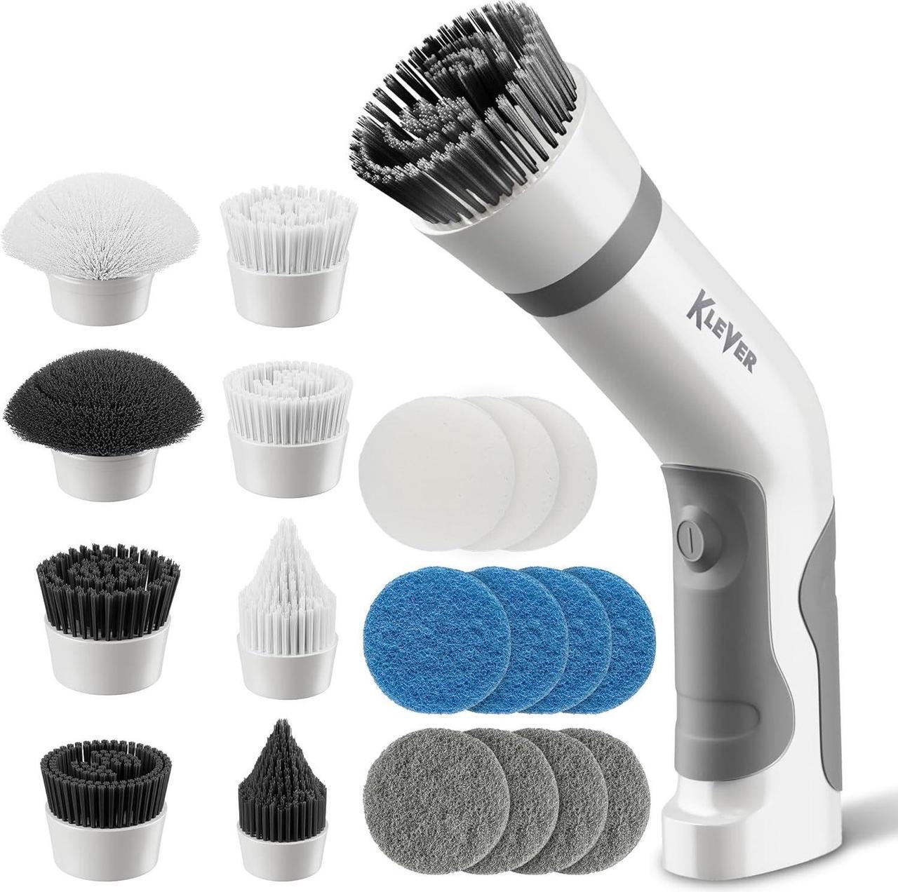 Main image of Electric Spin Scrubber with 18 Brushes  Submersible, USB-Charging Electric Scrub Brush for Cleaning Hard Surfaces  Hard- & Soft-Bristled Power Cleaning Brushes  Klever Home Essentials for New Home