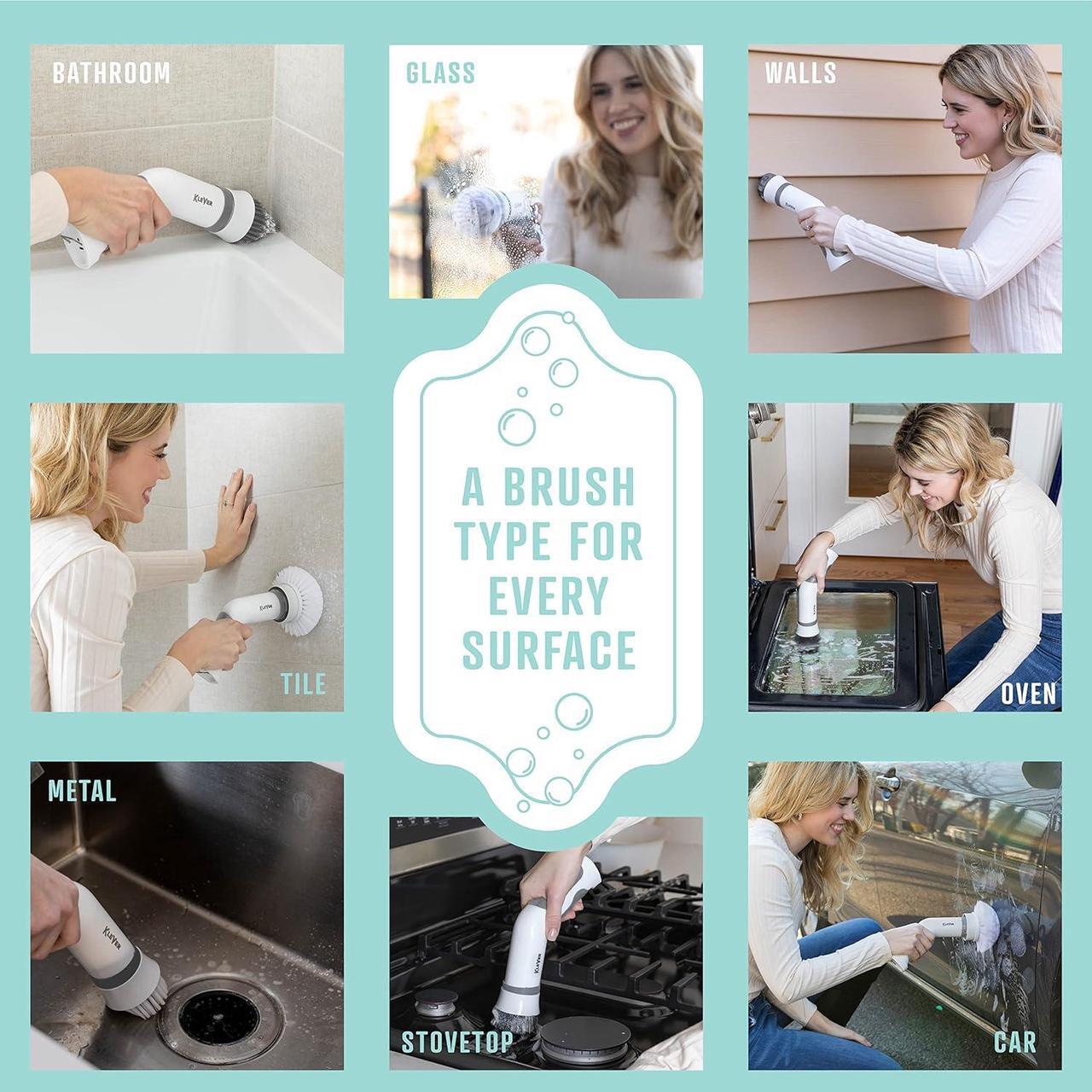 Alt view image 3 of 7 - Electric Spin Scrubber with 18 Brushes  Submersible, USB-Charging Electric Scrub Brush for Cleaning Hard Surfaces  Hard- & Soft-Bristled Power Cleaning Brushes  Klever Home Essentials for New Home