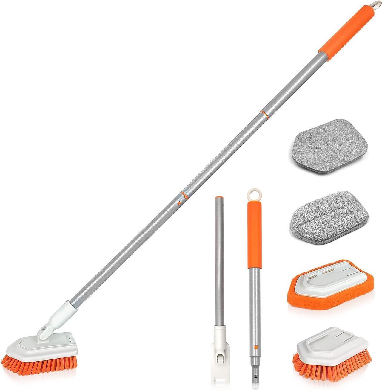 Main image of JEHONN 4-in-1 Tile Tub Scrubber with Long Handle, Upgraded Shower Cleaning Brush, 4 Different Function Scrub Brush Attachments Head for Bathroom, Bathtub, Floor, Wall, Baseboard