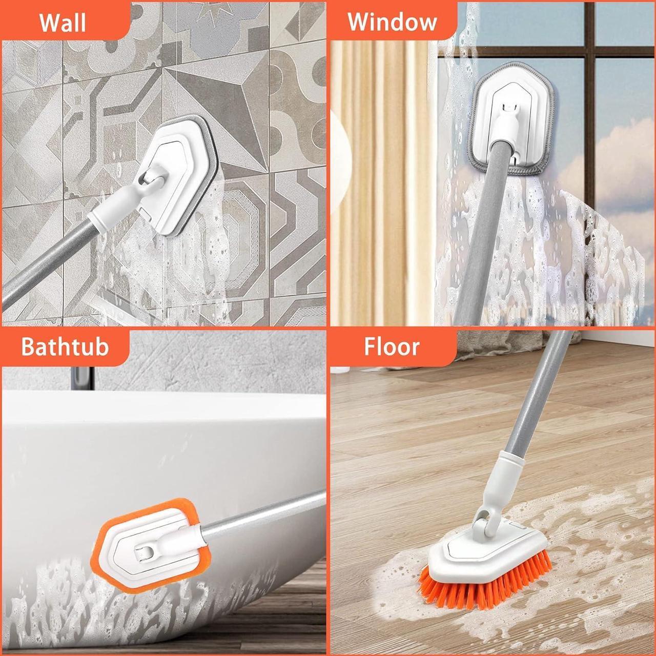 Alt view image 5 of 6 - JEHONN 4-in-1 Tile Tub Scrubber with Long Handle, Upgraded Shower Cleaning Brush, 4 Different Function Scrub Brush Attachments Head for Bathroom, Bathtub, Floor, Wall, Baseboard