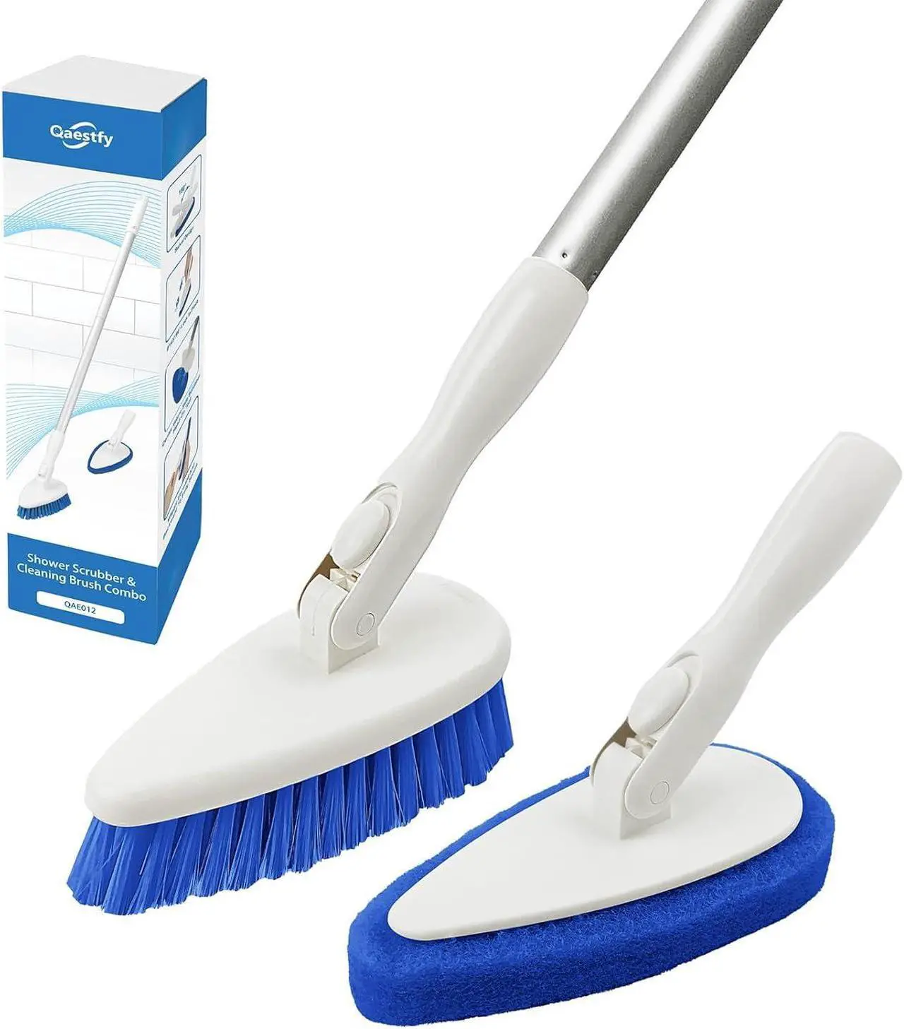 Main image of Qaestfy Shower Scrubber Cleaning Brush Combo Bath Tub Tile Cleaner Scrubber Brush with 51'' Adjustable Long Handle Scrub Brush for Bathroom Shower Bathtub Wall Mop Cleaning Scrubbing