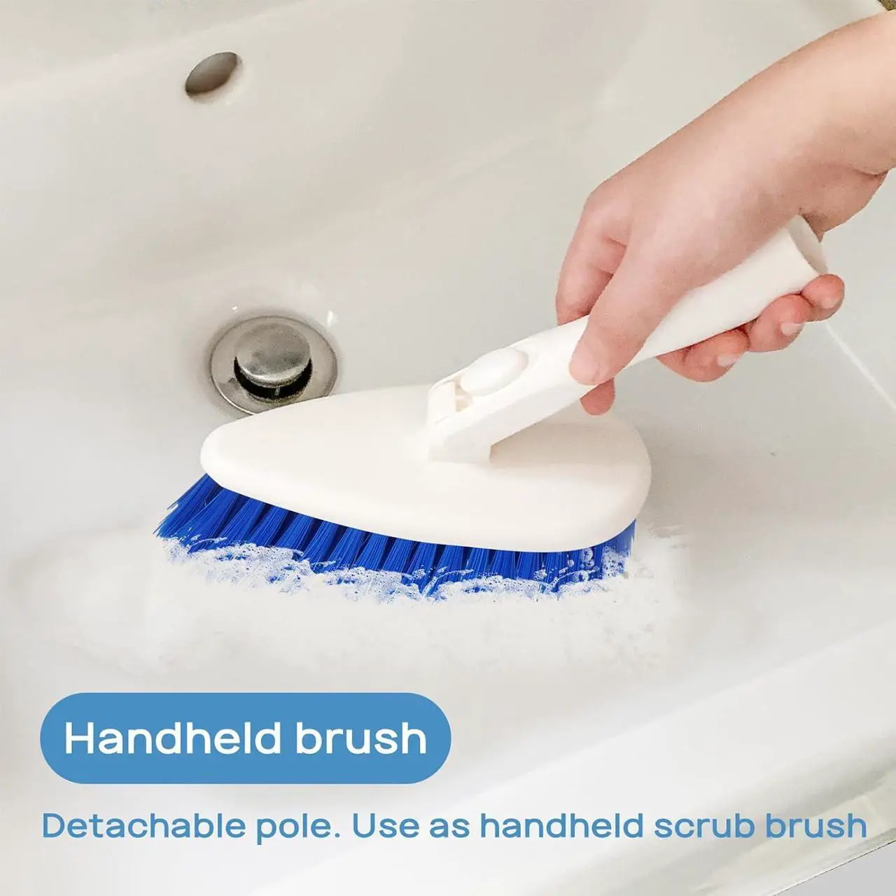 Alt view image 5 of 7 - Qaestfy Shower Scrubber Cleaning Brush Combo Bath Tub Tile Cleaner Scrubber Brush with 51'' Adjustable Long Handle Scrub Brush for Bathroom Shower Bathtub Wall Mop Cleaning Scrubbing