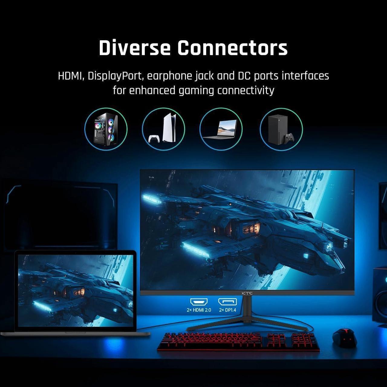 Alt view image 5 of 6 - KTC 24 Inch Gaming Monitor FHD 1080P Fast IPS 165Hz, 125% sRGB 1ms HDR Zero-Frame Computer Monitor, HDMI 2.0x2, DisplayPort 1.4x2, FreeSync & G-Sync, Tilt, VESA Compatible, Eye Care, H24T09P