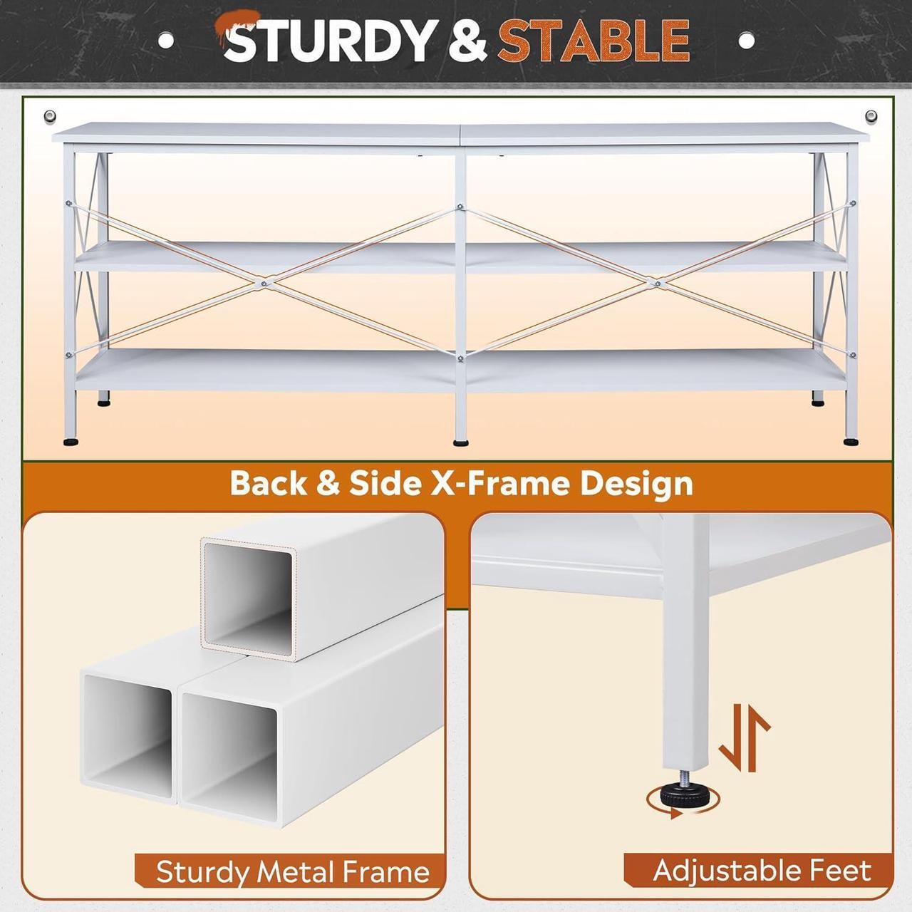 Alt view image 5 of 7 - WLIVE TV Stand for 65 70 inch TV, Entertainment Center with Storage, Industrial TV Console for Living Room, Long 63" TV Cabinet with Metal Frame, White