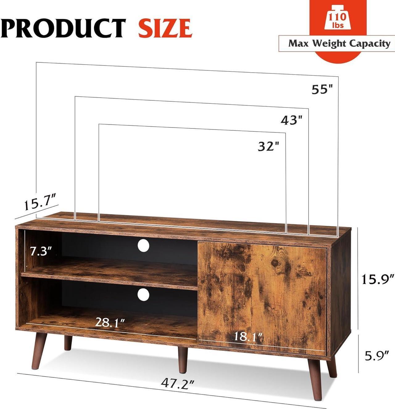 Alt view image 3 of 7 - WLIVE Mid-Century Modern TV Stand for 55" TV, Entertainment Center with Storage, Open Shelves TV Console for Living Room and Bedroom, Retro Brown