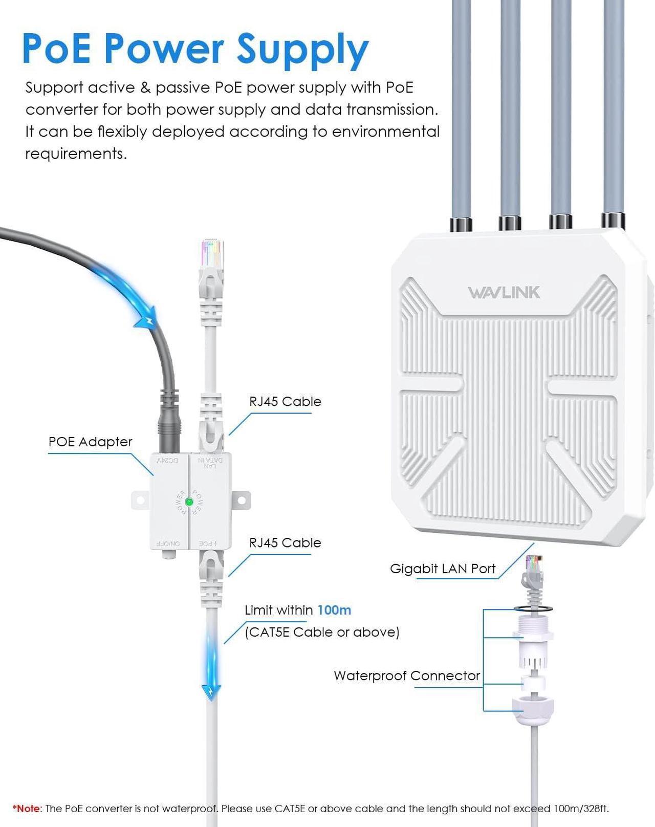 Alt view image 7 of 7 - AX1800 WiFi 6 Wireless Outdoor Access Point,Long Range Outdoor WiFi with PoE | Dual Band | Up to 128 Devices|IP67 Waterproof,Supports Mesh Extender/AP/Repeater for Farm,Courtyard,RV,Campsite
