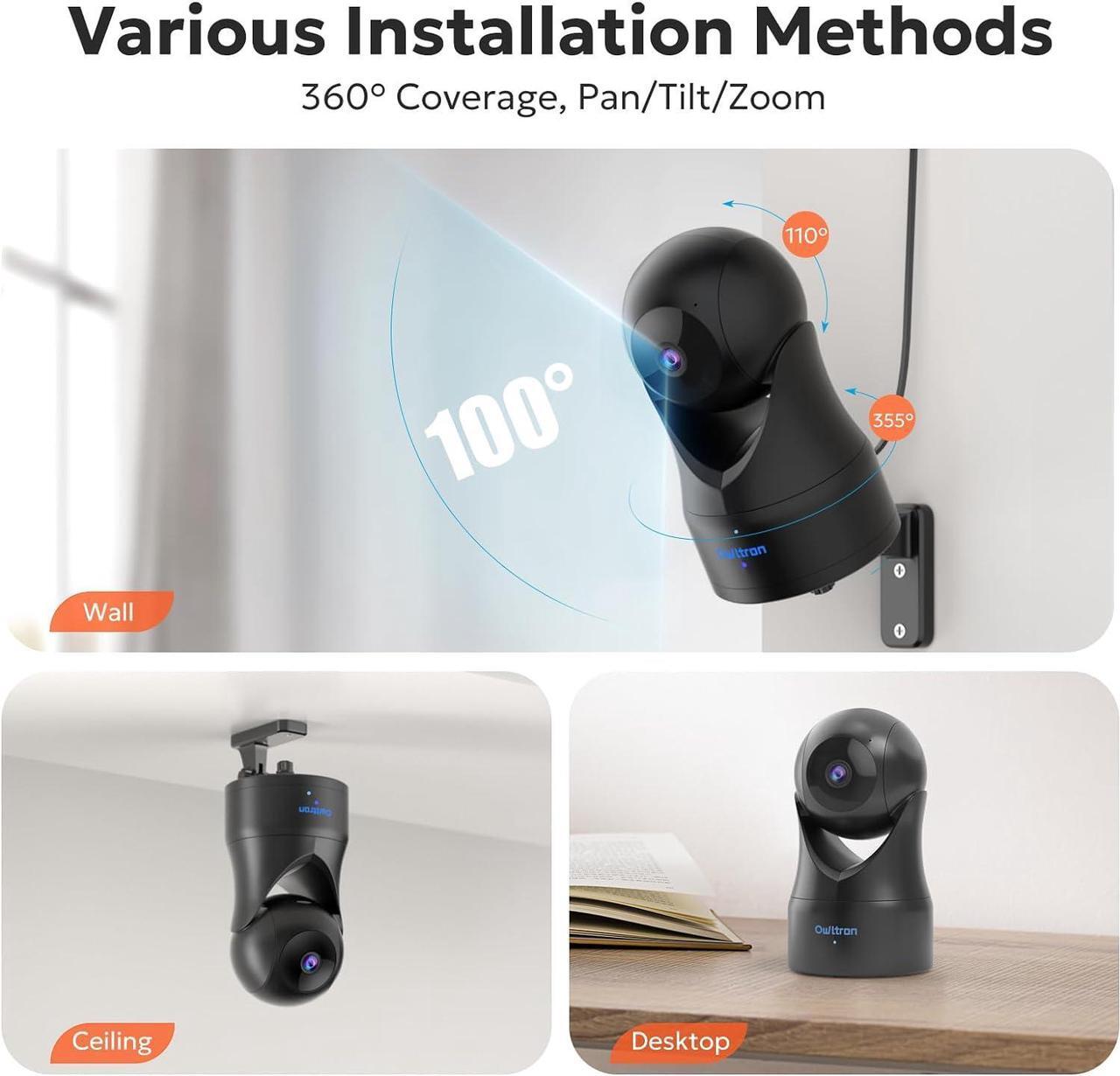 Alt view image 6 of 7 - Indoor Security Camera 2K, Owltron 360 Camera for Home Security with Motion Detection, Baby Monitor Camera with Phone App, 2.4G WiFi Camera with Night Vision & 2-Way Audio, Works with Alexa